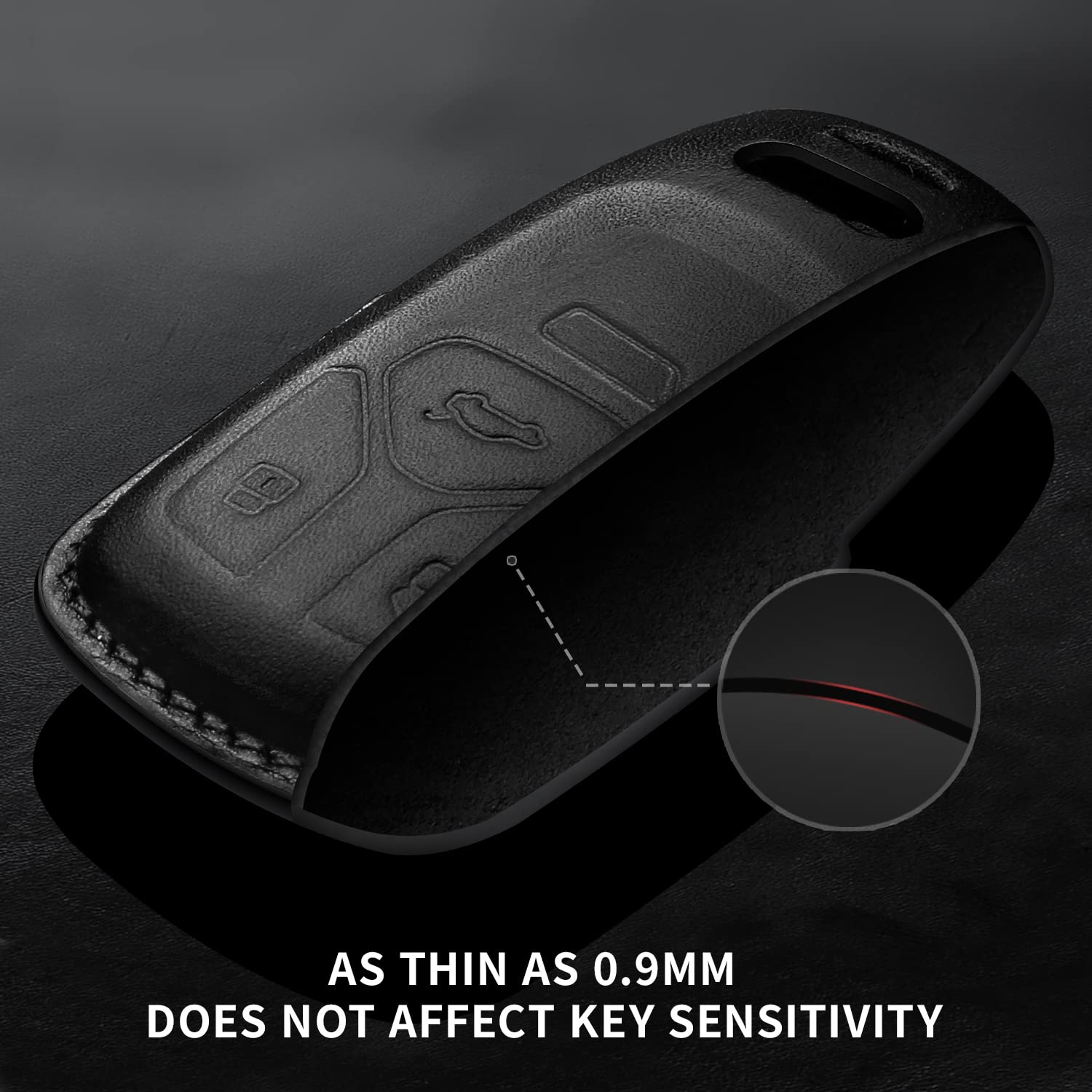 Tukellen Leather Key Fob Cover for Audi A4 Q5 Q7 TT A6 R8 S5 - Black, Genuine Leather with Keychain