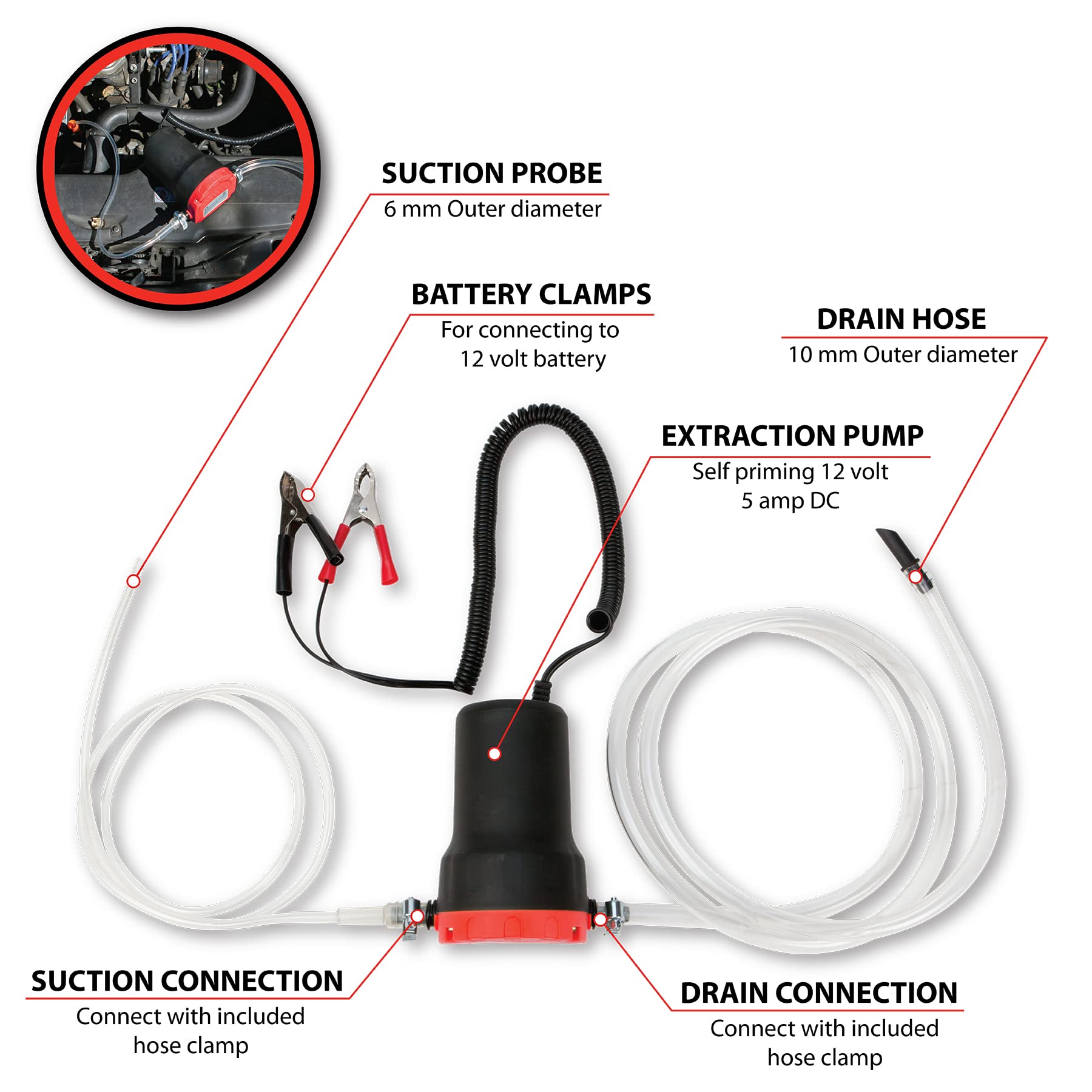 Performance Tool W54170 Oil Change Pump Extractor 12V 80W Oil Extractor Pump Diesel Fluid Transfer Pump, Oil Quick Changer For C