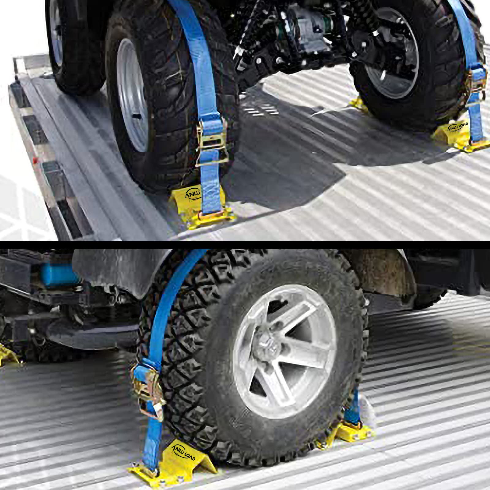 ANLU LOAD Wheel Chock Tie Down Kit,Wheel Tie Down Straps,E Track Tie Down System for ATV,Utv,Construction Equipment&Small Tracto