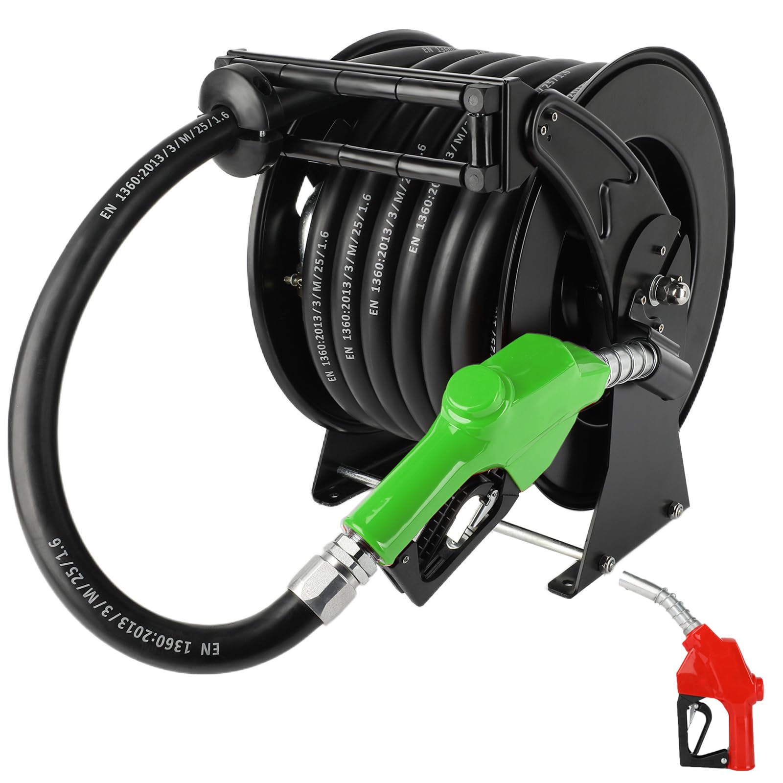 1  x 50ft Fuel Hose Reel Black, 300PSI Diesel Fuel Transfer Hose Working with 12V Pump & Tank, 1 Inch Retractable Hose Reel with