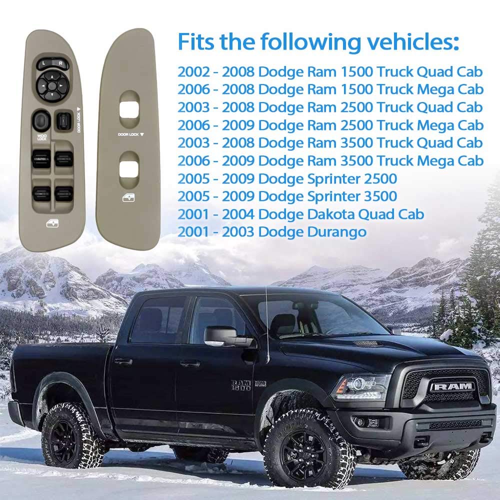 Mango S Driver & Passenger Power Window Switch Bezel 56049805AB, Taupe, for Dodge Ram 1500 2500 3500, Dakota, Durango, Sprinter