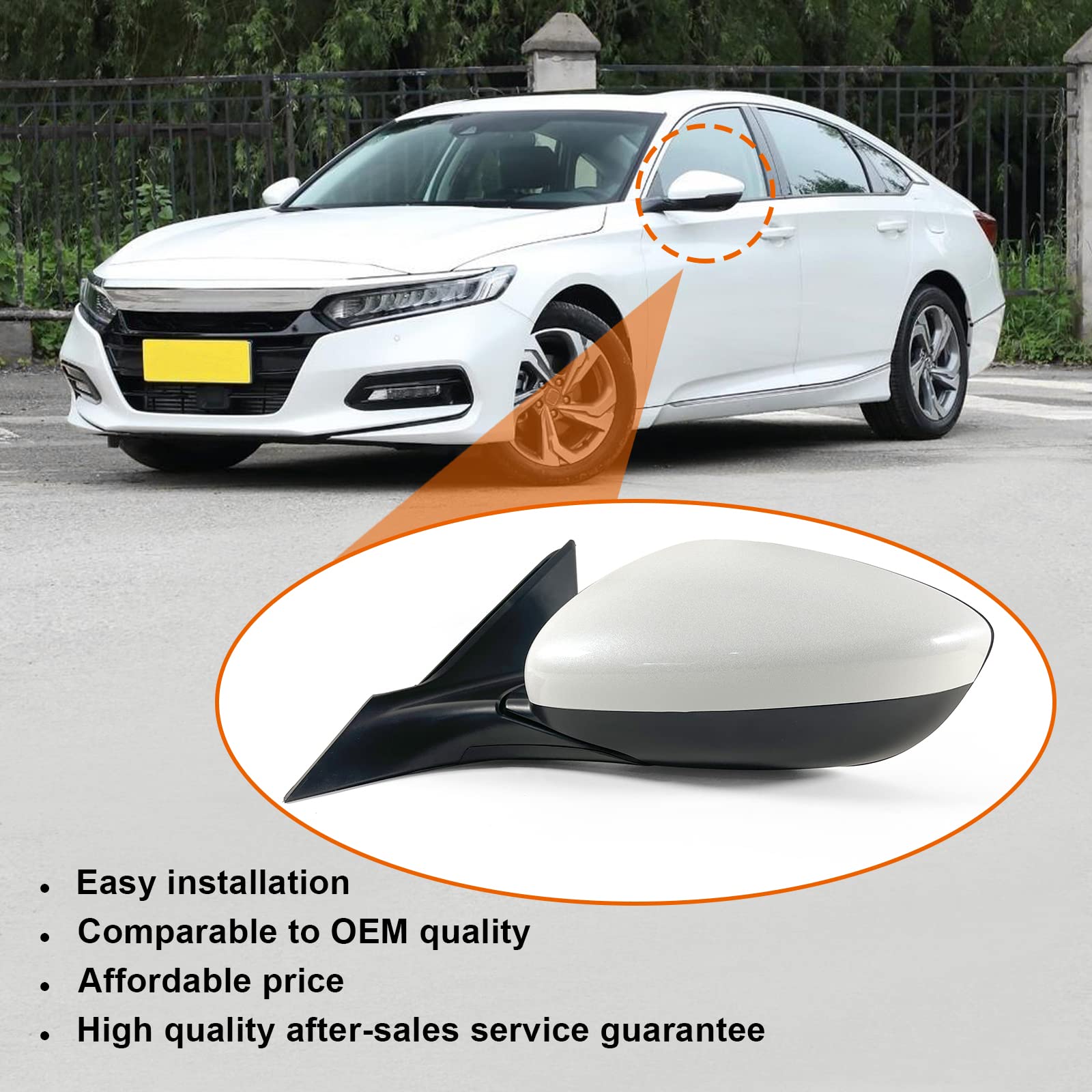 Lqito Left Driver Side Door Mirror For Honda Accord Lx, Sport 2018-2022 ? Power ? Non-Heated No-Turn Signal Match To Platinum Wh