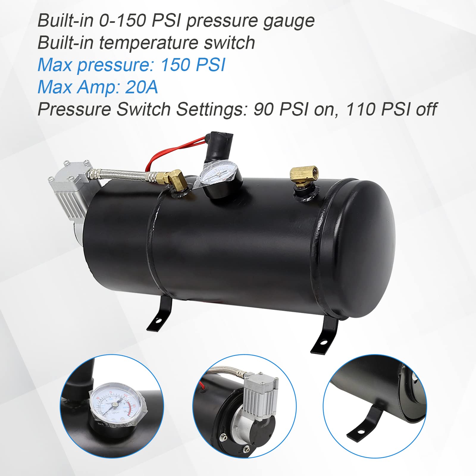 150Db 4 Trumpet Train Horns Kit Super Loud Air Horn With 150 Psi 12V Air Compressor Air Horn Compressor Tank For Any Vehicle Tru