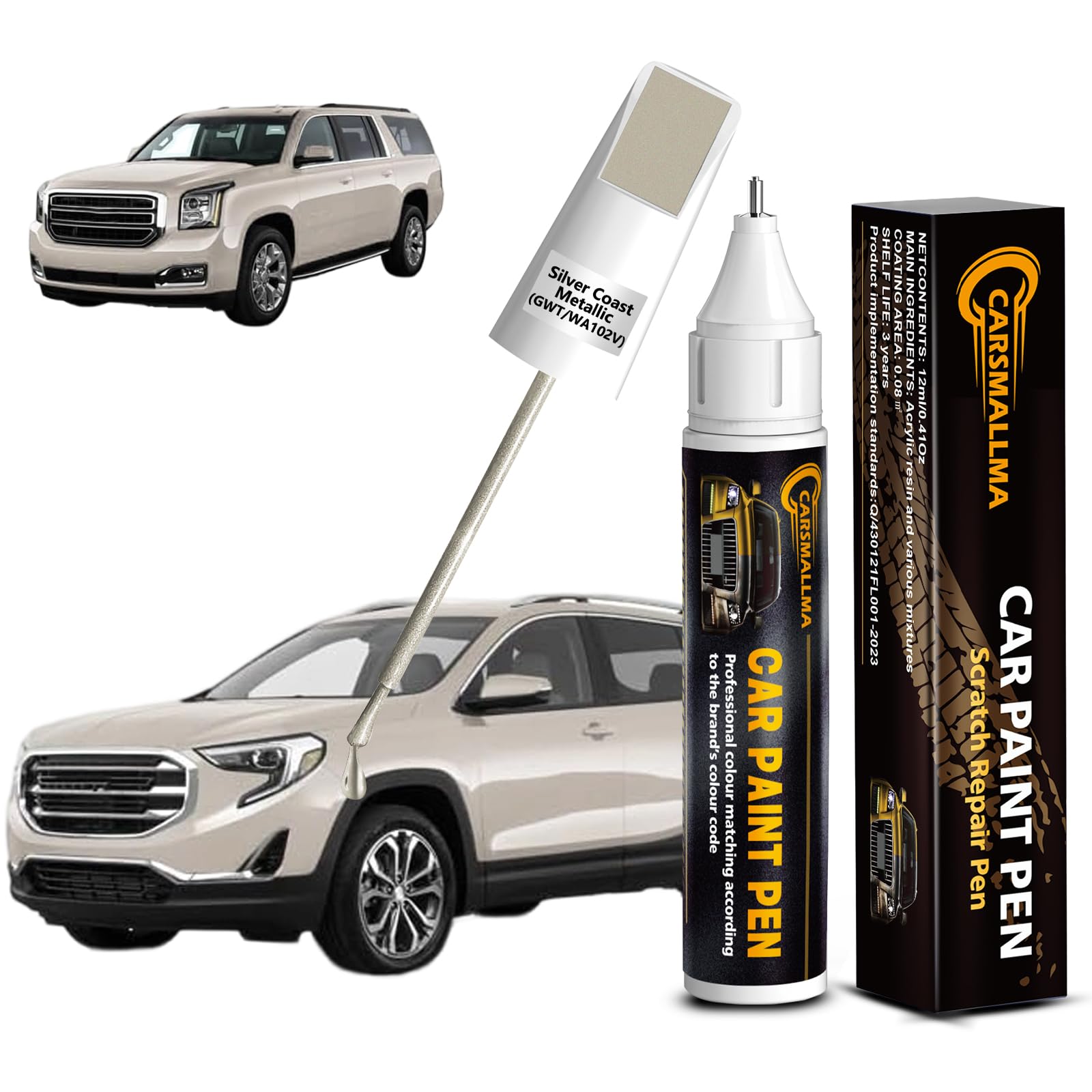 carsmallma Silver Coast Metallic(GWT/WA102V) Car Touch Up Paint for GMC, Color Accurate Car Paint Scratch Repair Pen Kit Quick &
