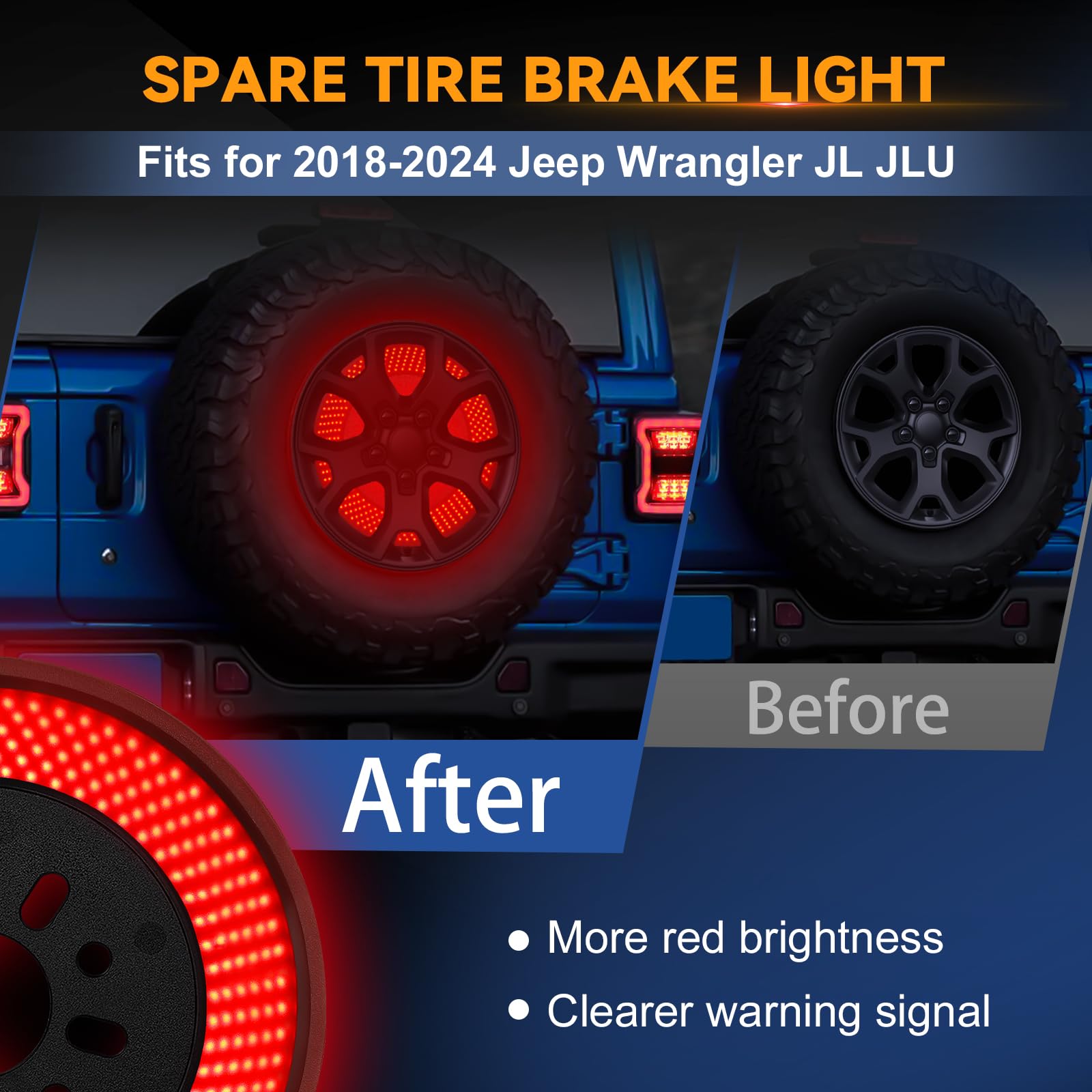 KARSAM LED 3rd Brake Light for 2018-2025 Jeep Wrangler JL JLU, Red ABS Plastic, Plug-N-Play, Super Bright, Rear Tail Light Accessory