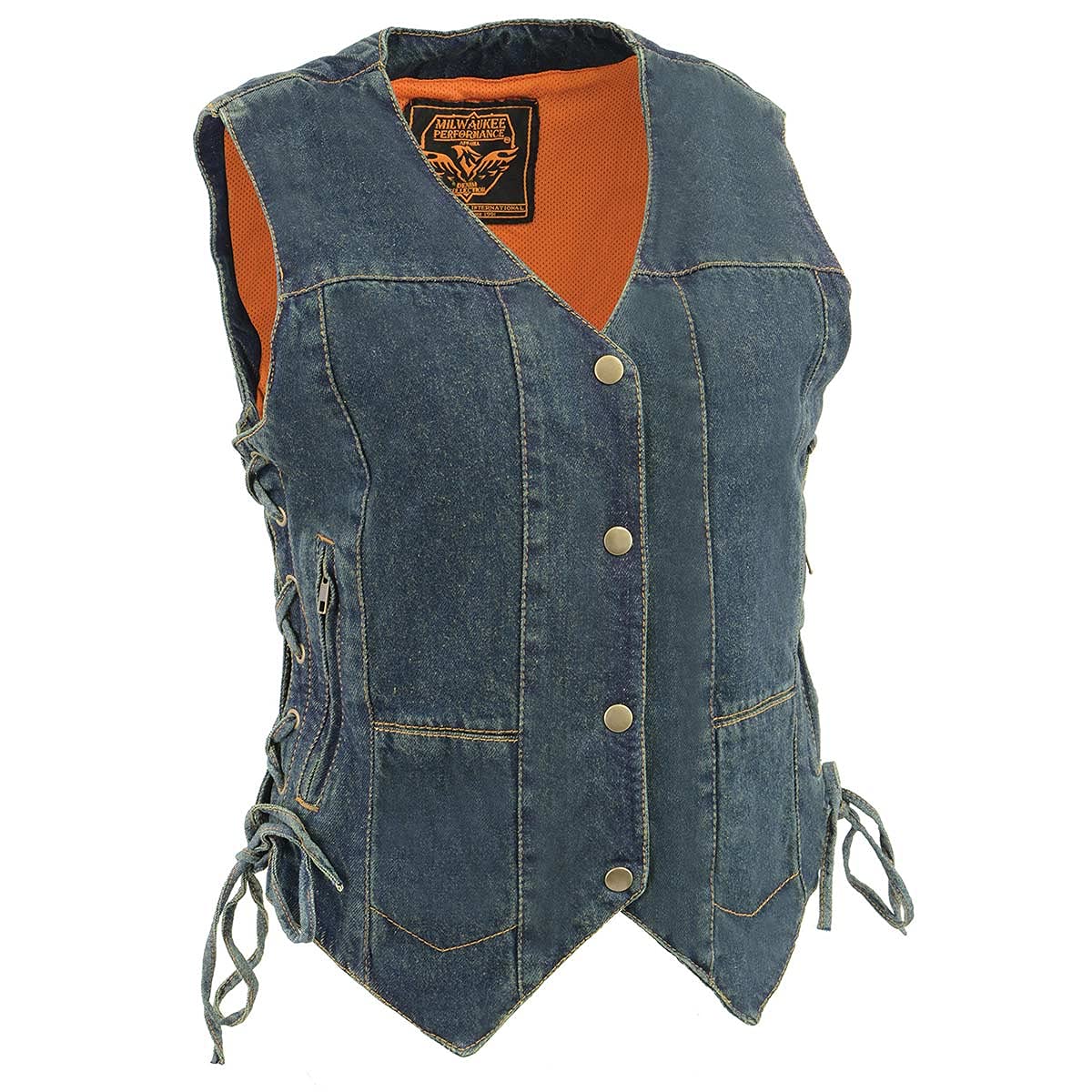 Milwaukee Leather MDL4020 Womens Classic Blue 6 Pocket Side Lace Denim Vest - 4X-Large