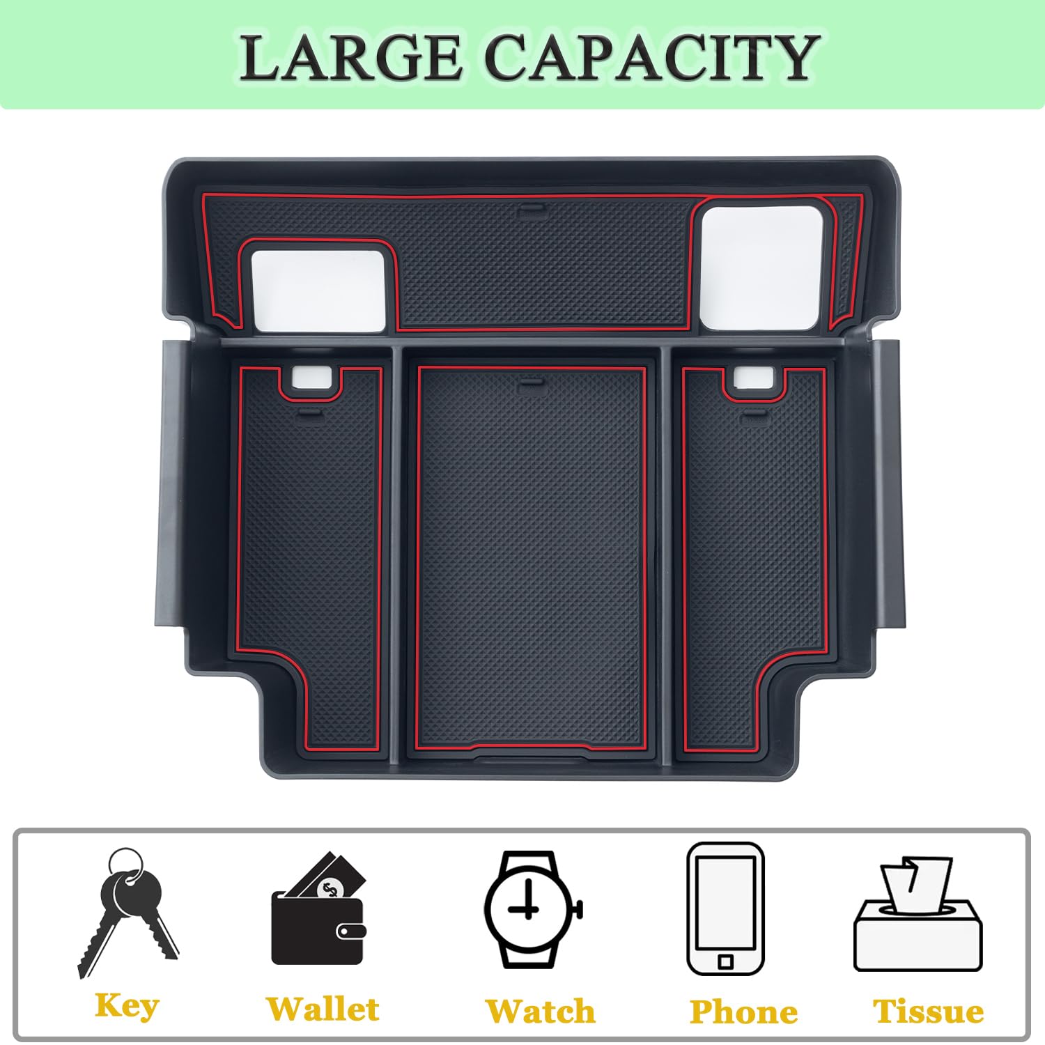 PIMCAR Center Console Organizer for 2023-2025 Chevy Silverado/GMC Sierra 1500/2500HD, Red, Full Console w/Bucket Seats Only
