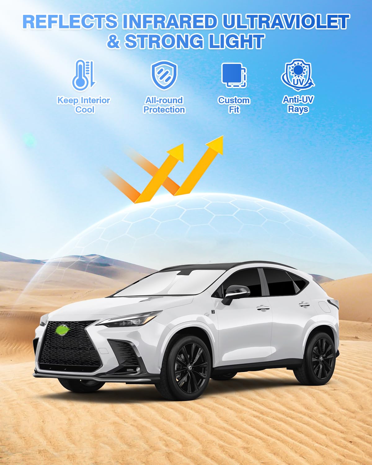 Canvcle Windshield Sun Shades for Lexus NX 2022-2026, Black Polyester, 8PCS, Side & Rear Window Cover, UV Protection