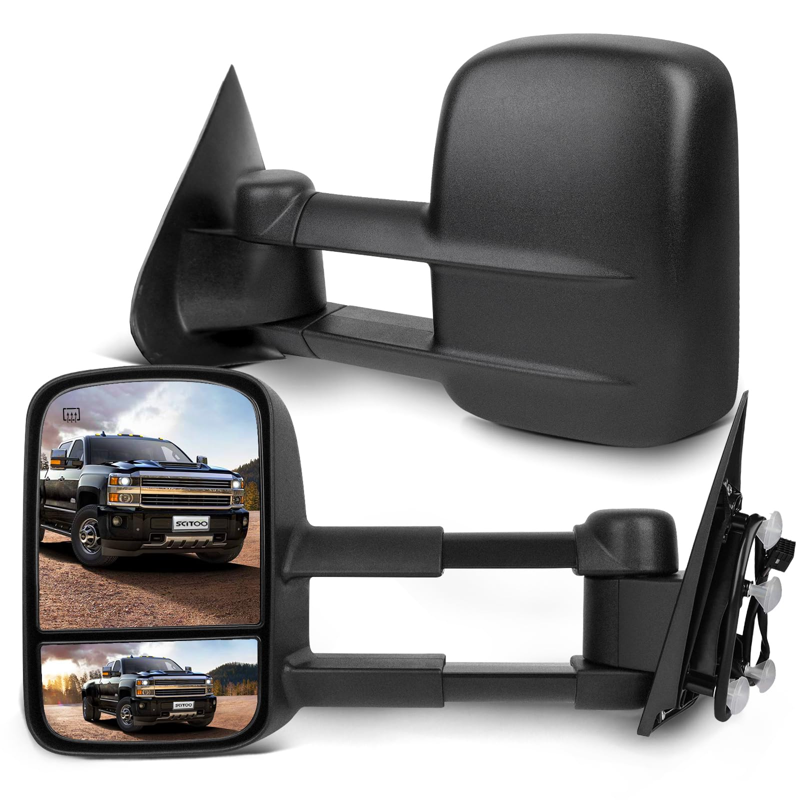 SCITOO Towing Mirrors for 2014-2017 for Chevy Silverado for GMC Sierra 1500 2015-2016 for Silverado for Sierra 2500HD 3500HD wit