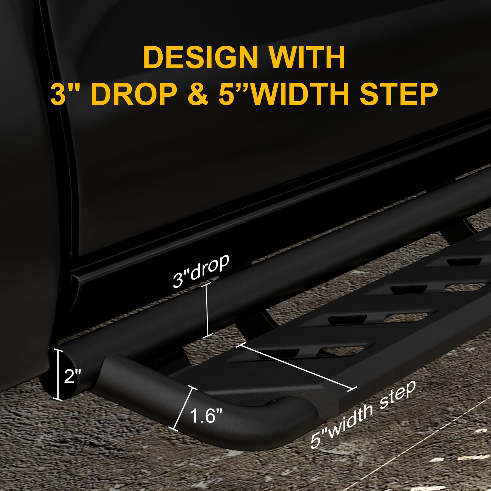 ONINE Clutch Drop Running Board, Crew Cab Drop Nerf Bar, Alloy Steel, Textured Black, Fits 2019-2025 Chevy Silverado/GMC Sierra 1500/2500/