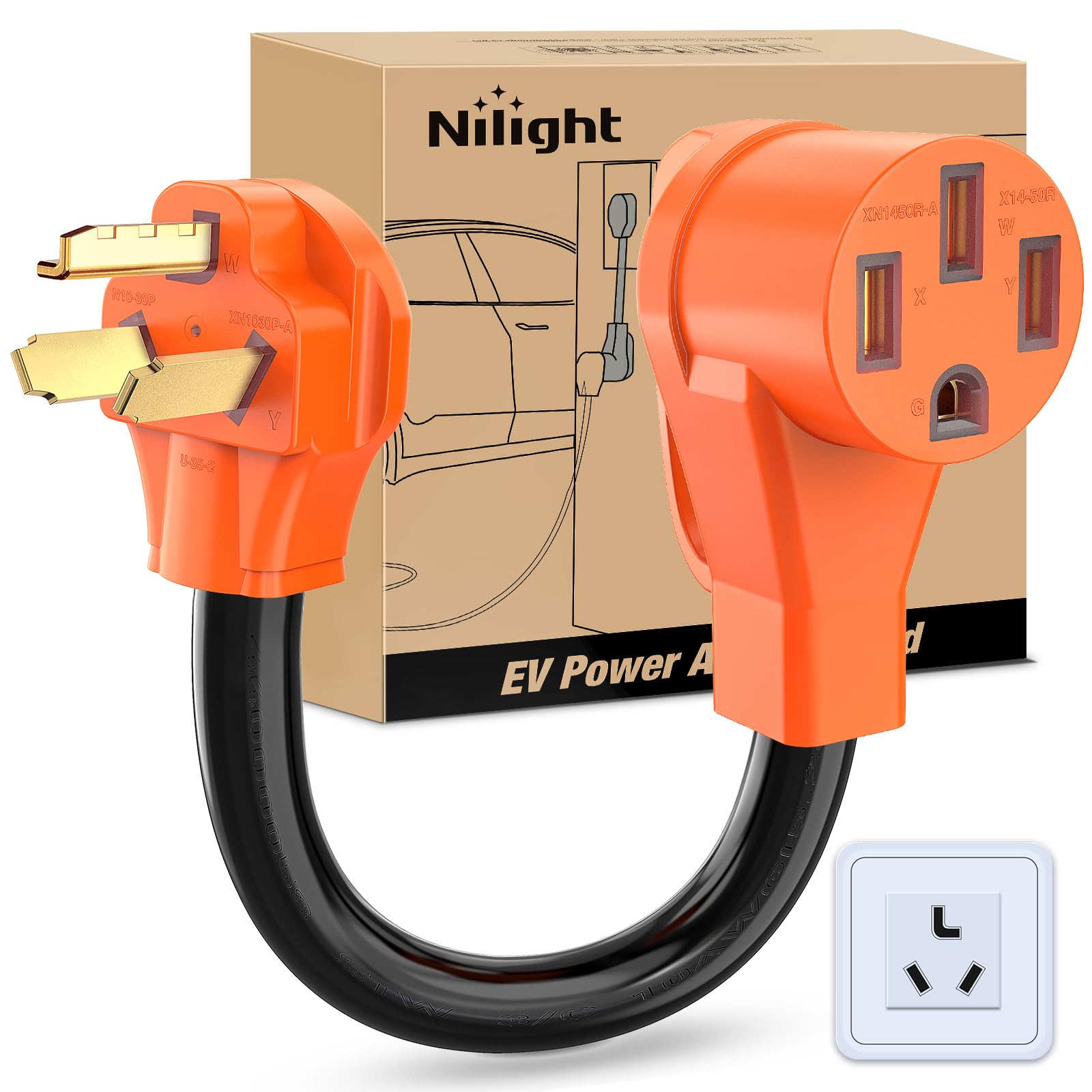Nilight Ev Adapter Cord 30 Amp To 50 Amp 3 Prong Pure Copper Old Dryer Outlet To Ev Plug Conversion Heavy Duty 10 Gauge Wire Nem