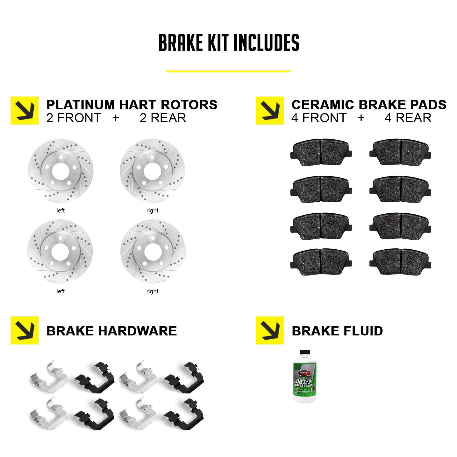 Hart Brakes Front And Rear Brake Rotors Silver Drilled Slotted Ceramic Brake Pads Compatible For 2016-2021 Hyundai Tucson, Kia S