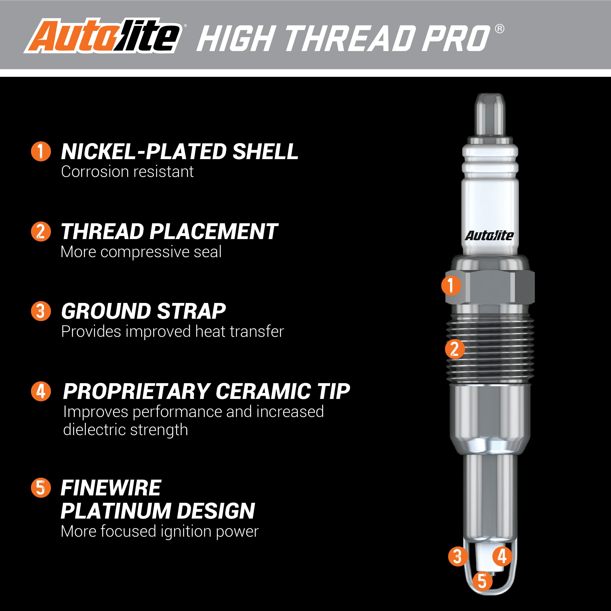 Autolite HT0 Platinum High Thread Spark Plug - Single Pack, Neutral Color, High Performance