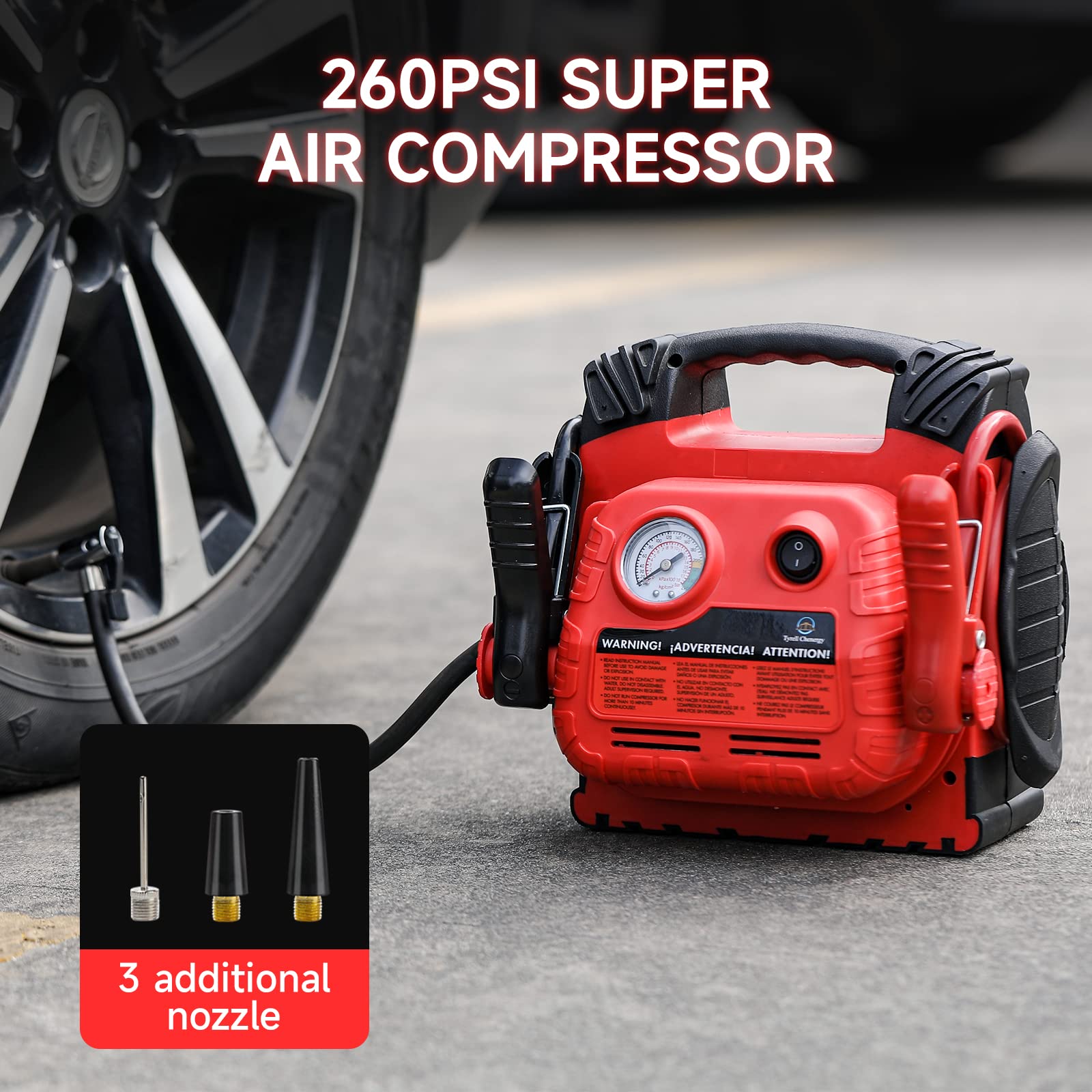 Tyrell Chenergy 1000Amp Car Battery Jump Starter & Air Compressor, HH635, 12V Power Station with USB Port & LED Light, 260PSI