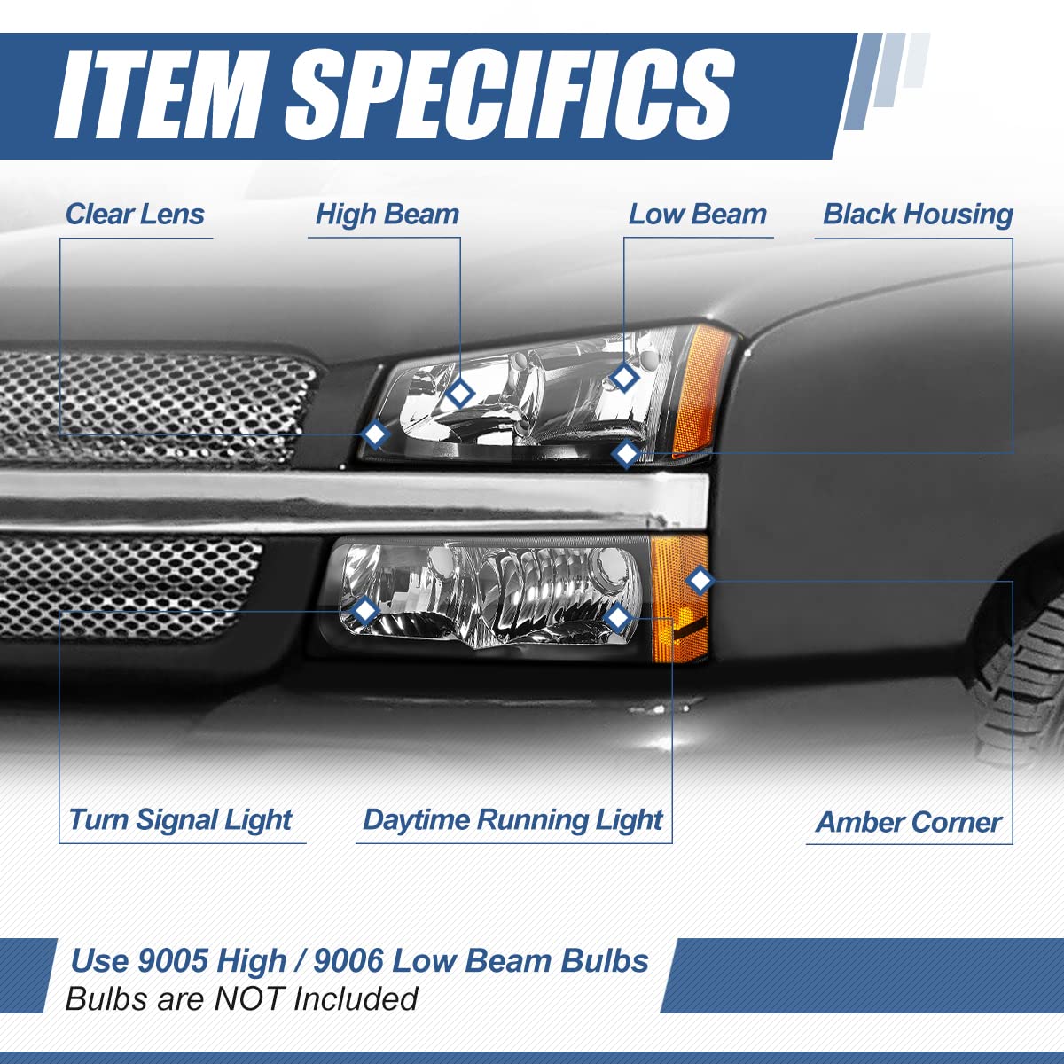 Auto Dynasty Full Led Drl Headlights Assembly Compatible With 2003-2007 Chevy Avalanche Silverado 1500 2500 Hd 3500 Classic, 600