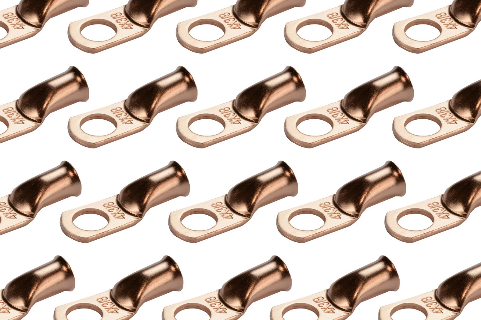 Temco 100 Pack Bare Copper Welding Battery Cable Ends, Lugs Terminal 4 Awg 3/8 '' Hole (6 Awg To 1/0 Awg Options Available)