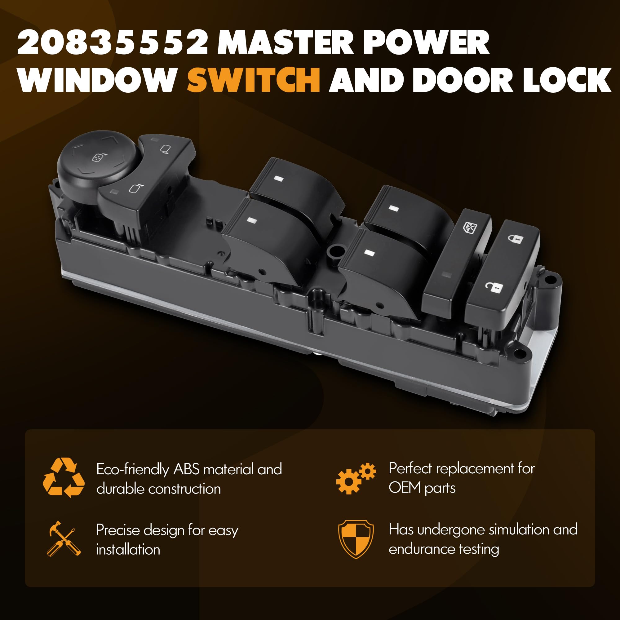 20835552 Front Driver Side Master Power Window Switch and Door Lock Fit for 2007-2014 Chevy Silverado Tahoe Suburban Avalanche &