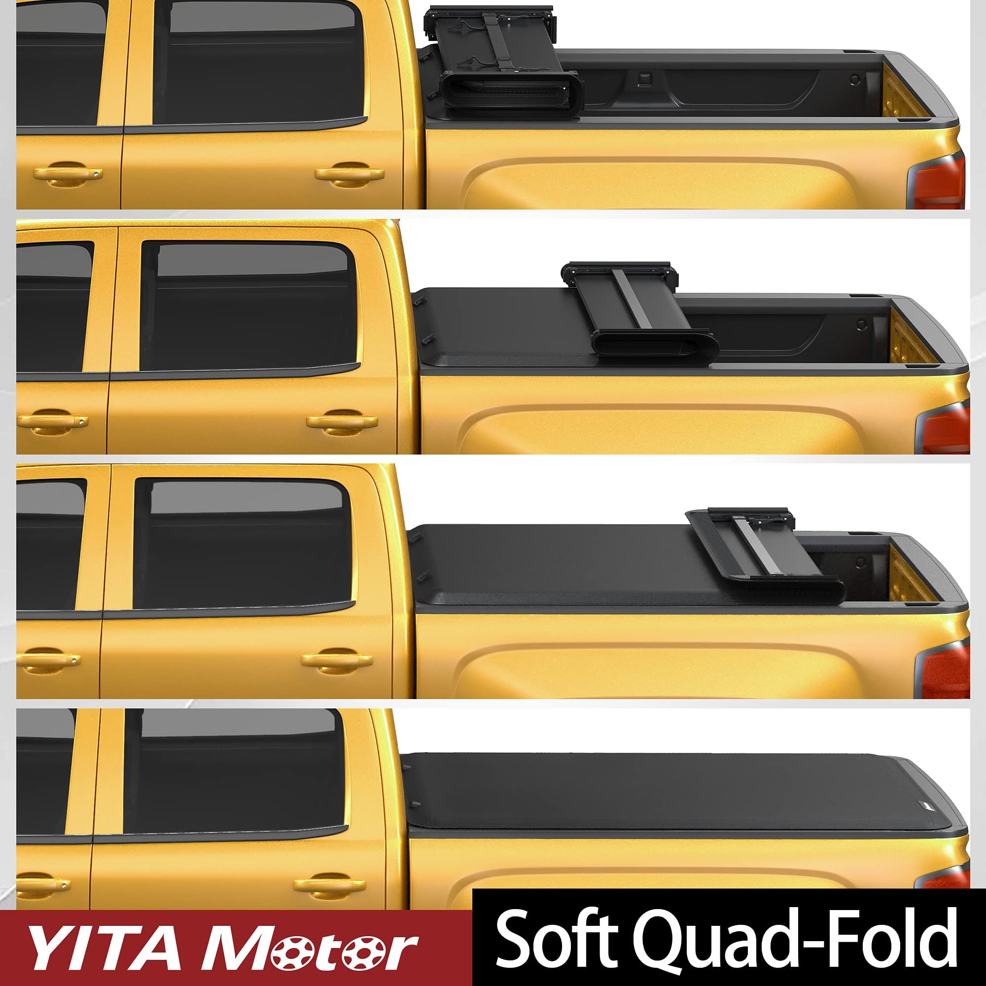 Yitamotor Soft Quad Fold Truck Bed Tonneau Cover Compatible With 2009-2014 Ford F150 F-150, Styleside 6.5 Ft Bed