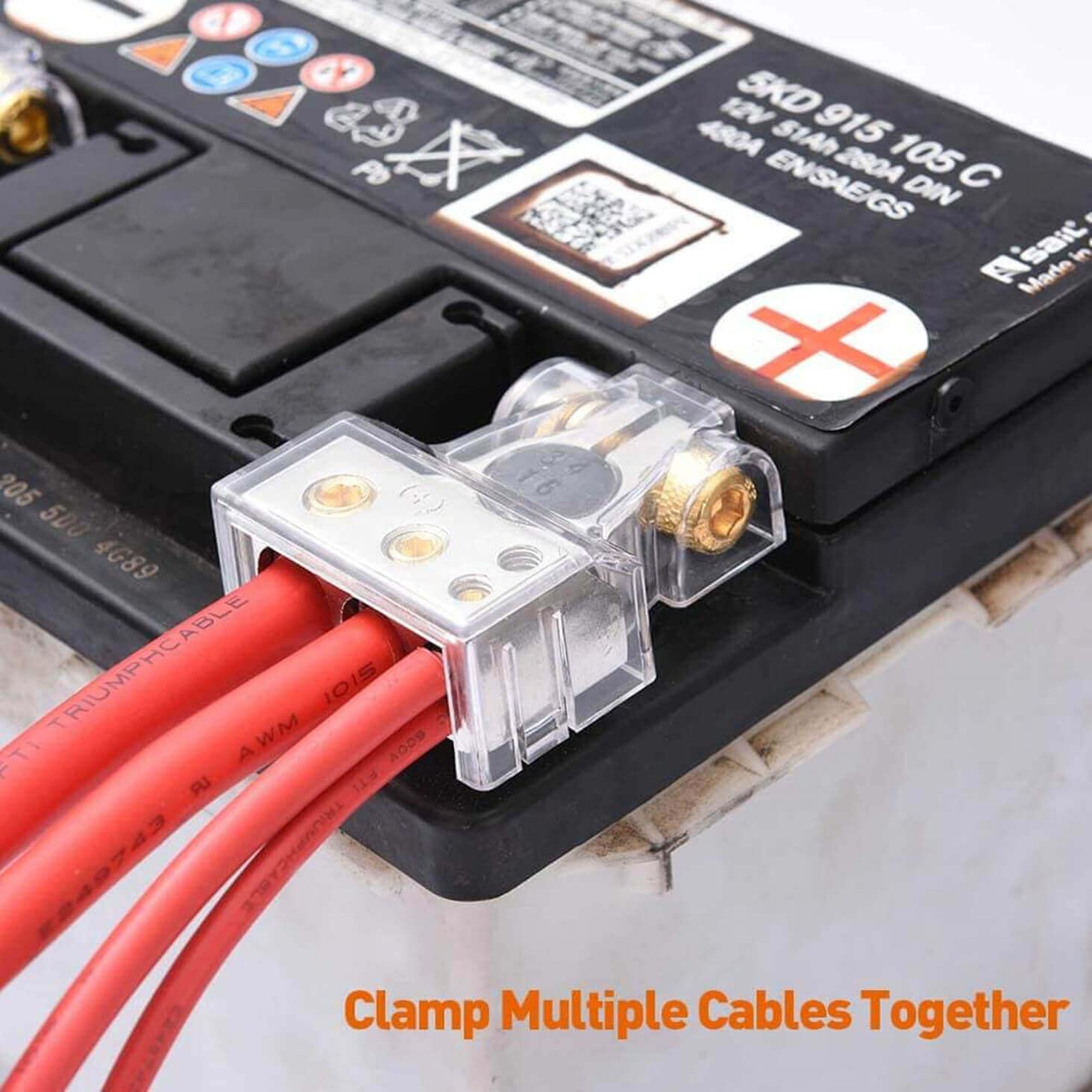 SUNMORN Battery Terminal Connectors, Heavy Duty Metal, 0/2/4/6/8/10 AWG, Silver, Top Post with Shims Protector Cover