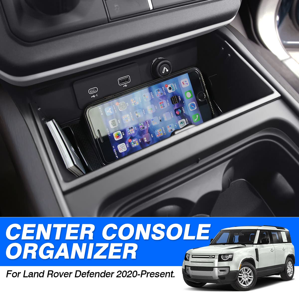 Karltys Center Console Organizer Tray for Land Rover Defender 90 110 130, Durable ABS, Black, Model Karltys1211