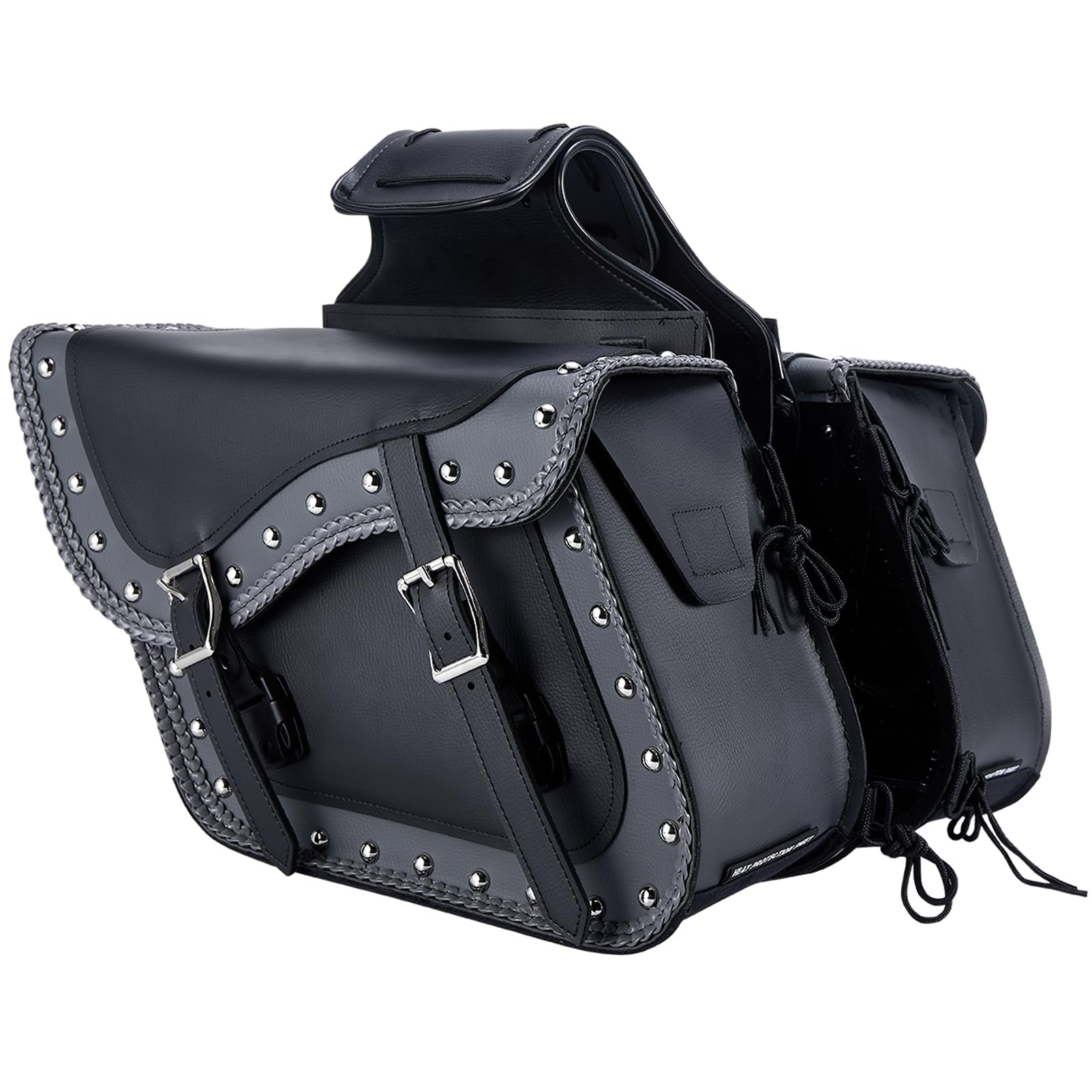 Dream Apparel Faux Leather Motorcycle Saddle Bags Studded Throw Over Saddlebags, PVC Motorcycle Side Bags for Honda Shadow Sport
