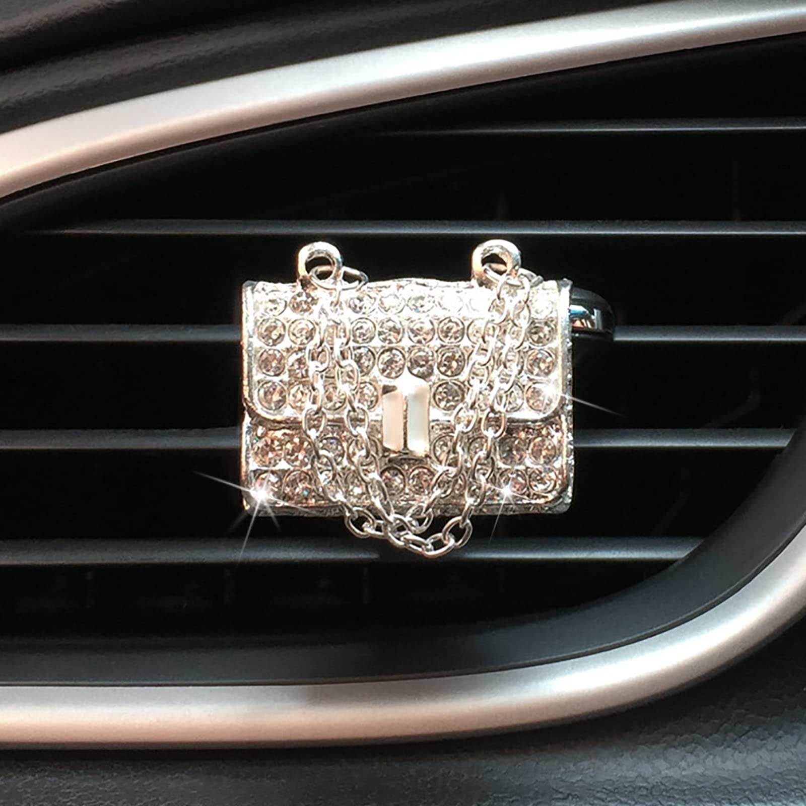 2 Pieces Crystal Crown And Bag Air Vent Clips Rhinestone Car Air Freshener Clip Bling Car Clip Gift Decorations Charm Car Inter