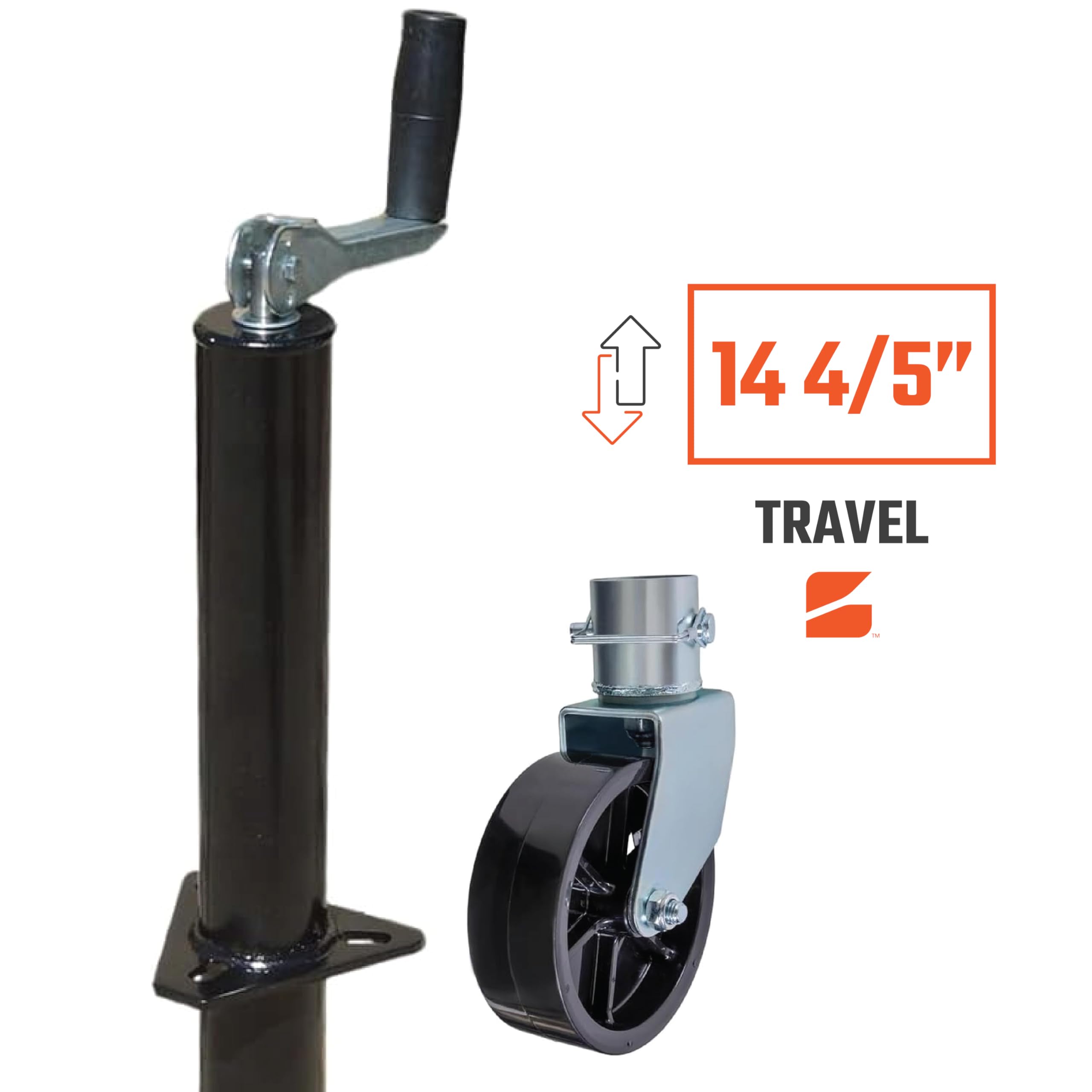 Bastion Distribution Top-Wind A-Frame Trailer Jack With A Single Caster Wheel | 1200Lb Capacity | 14 4/5'' Travel | Excellent Po