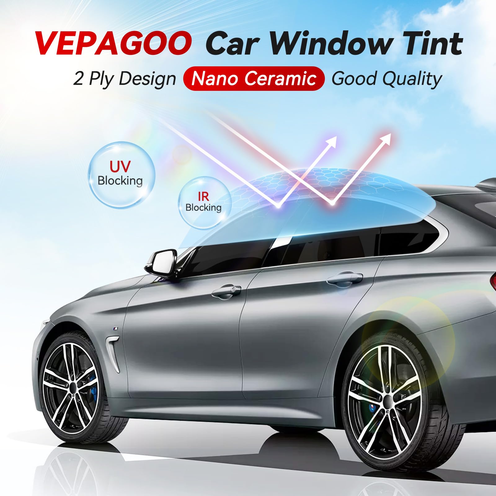 Vepagoo Nano Ceramic Car Window Tint Film 35% VLT- 24 in 100Ft Privacy Window Tint, Blocks UV/IR Rays, Heat & Glare - Scratch