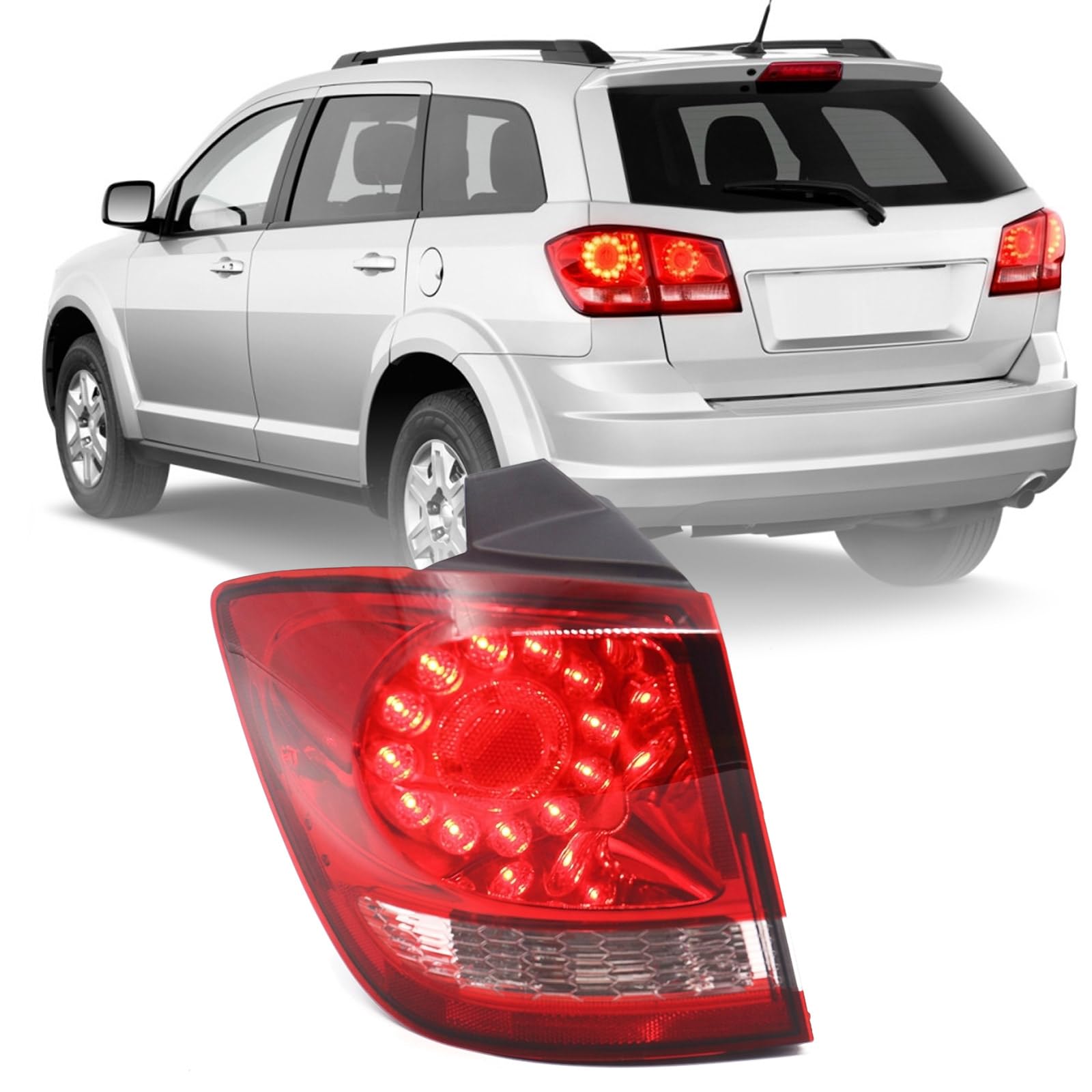 FIONE Tail Lights Assembly Compatible with Dodge Journey 2011 2012 2013 2014 2015 2016 2017 2018 Led Rear Tail Light Lens Brake 