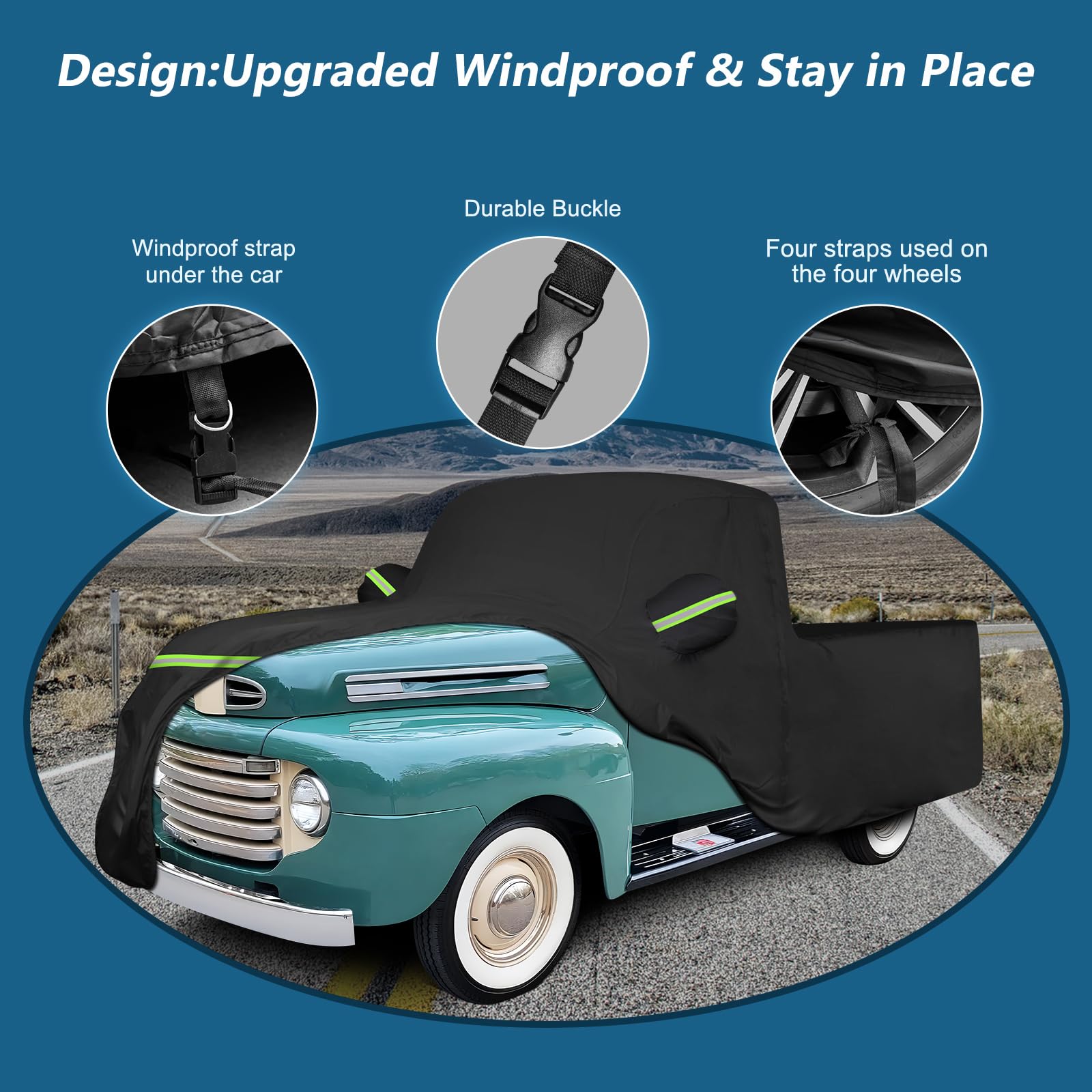 BIGACOVER Car Cover for Ford F100 Truck, 420D Waterproof, All Weather, Black, Fits 1948-1983 F100 & 1984-1986 F150, Model