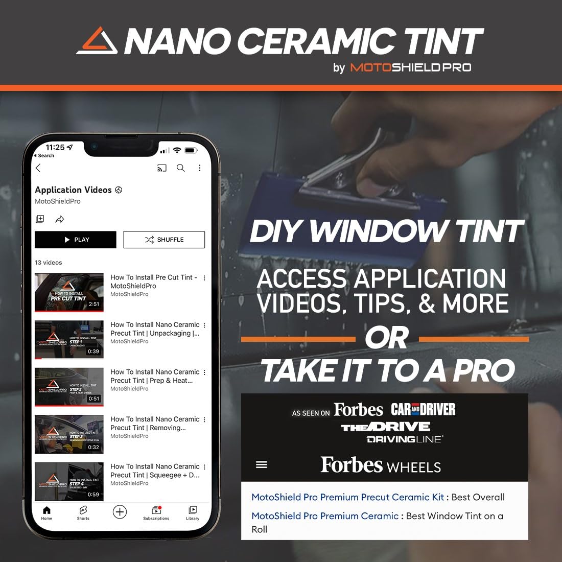 DIY-MotoShield Pro Premium Nano Ceramic Tint (35% VLT) 30    in x 10 ft Roll | Professional Window Film for Auto, Reduce Infrare
