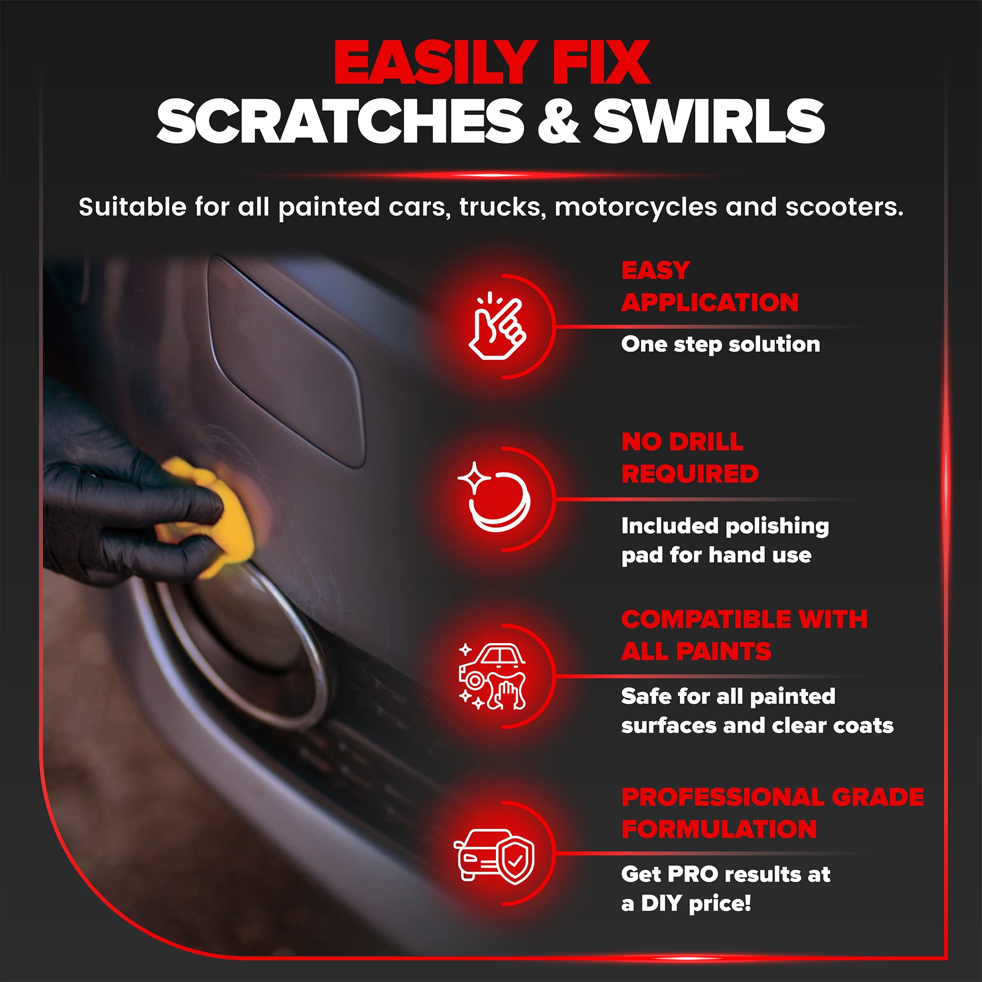 Carfidant Scratch and Swirl Remover Kit - Universal Rubbing Compound for All Vehicle Paint Colors with Buffer Pad