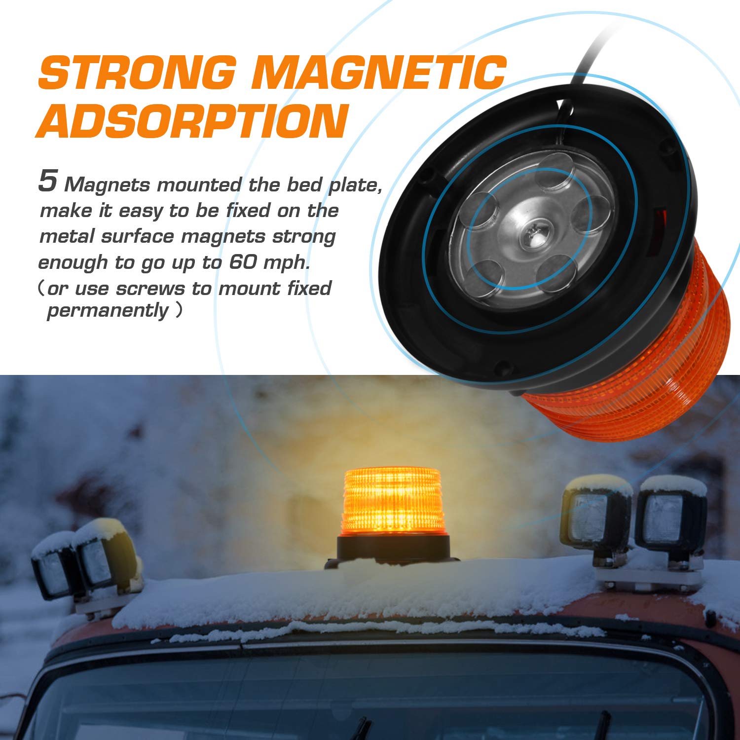 Linkitom Led Strobe Light, 12V-24V Amber 40 Led Warning Safety Flashing Beacon Lights With Magnetic And 16 Ft Straight Cord For