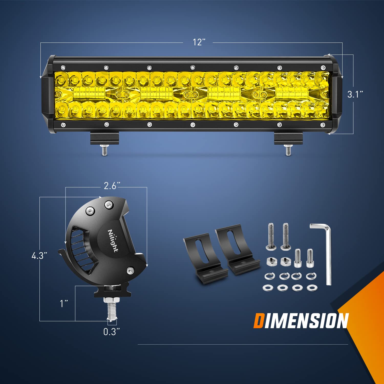 Nilight 12Inch Amber Led Light Bar 240W Triple Row Spot Flood Combo Led Off Road Lights For Truck Car Atv Suv Cabin Boat With 16