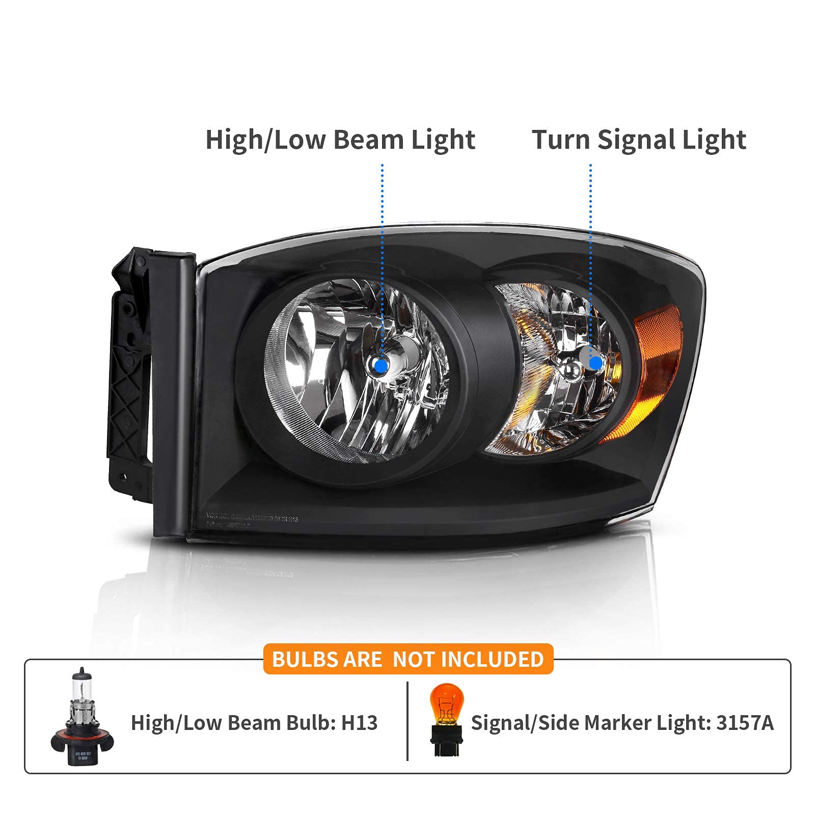 Dwvo Headlight Assembly Compatible With 2006-2008 Dodge Ram 1500/06-09 Dodge Ram 2500 3500 Pickup Replacement Headlamp Driving L