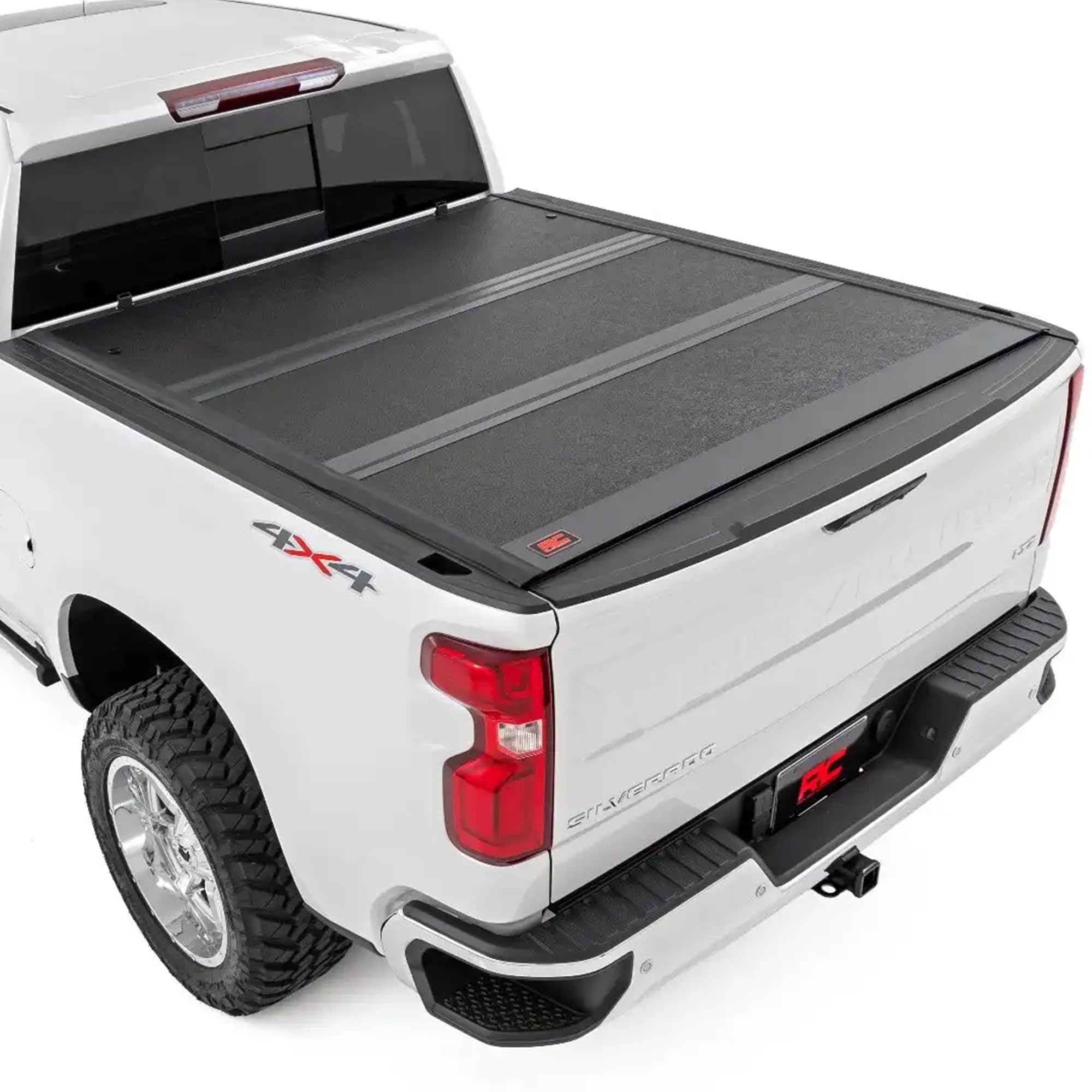 Rough Country Hard Tri-Fold Tonneau Cover for Chevy Silverado 1500 & GMC Sierra 1500 (2019-2025) - Low-Profile Aluminum Truck Be