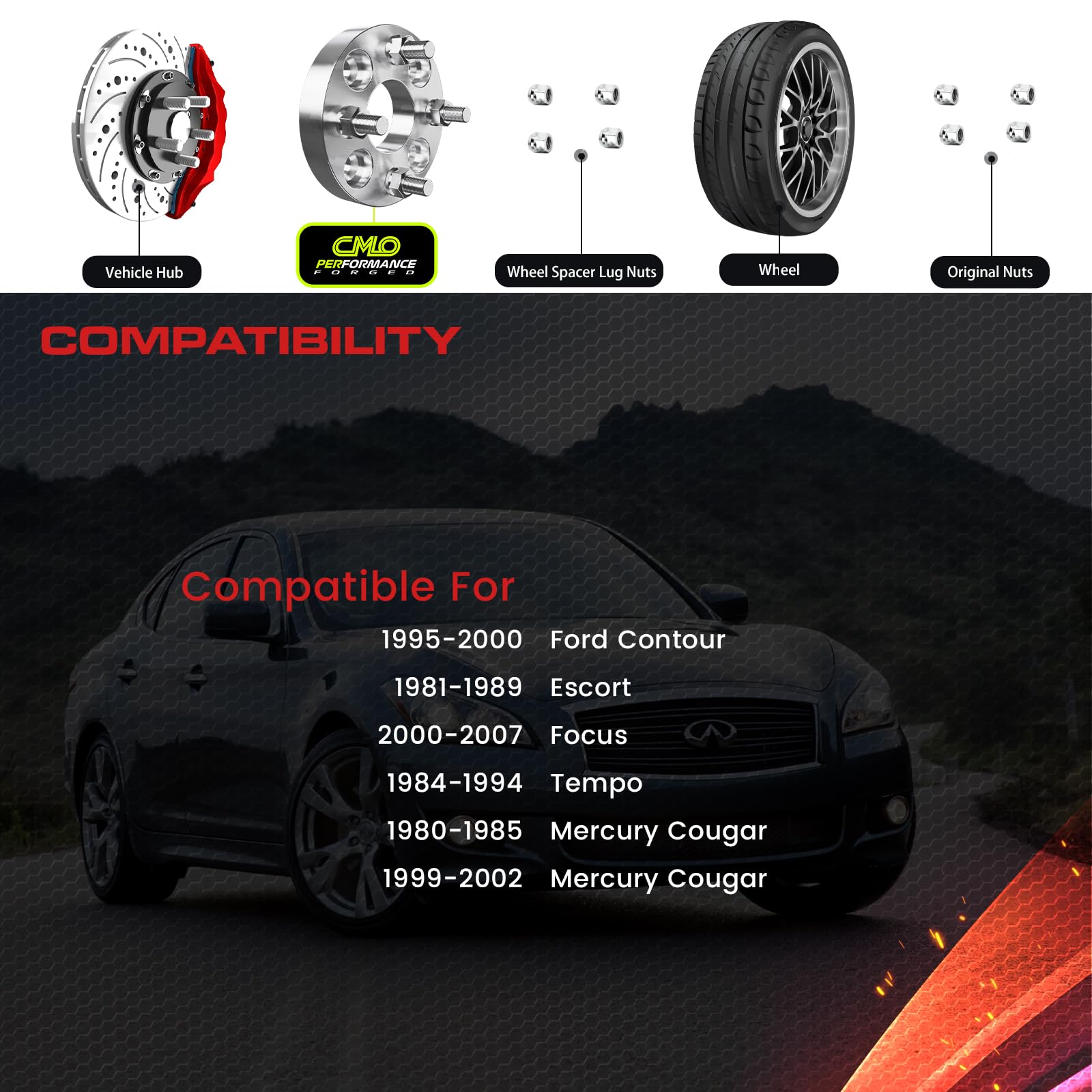 Customadeonly 4x108 Forged Wheel Spacers 38mm 1.5" for Ford & Mercury - Silver, 2pc, Model 410817338BU