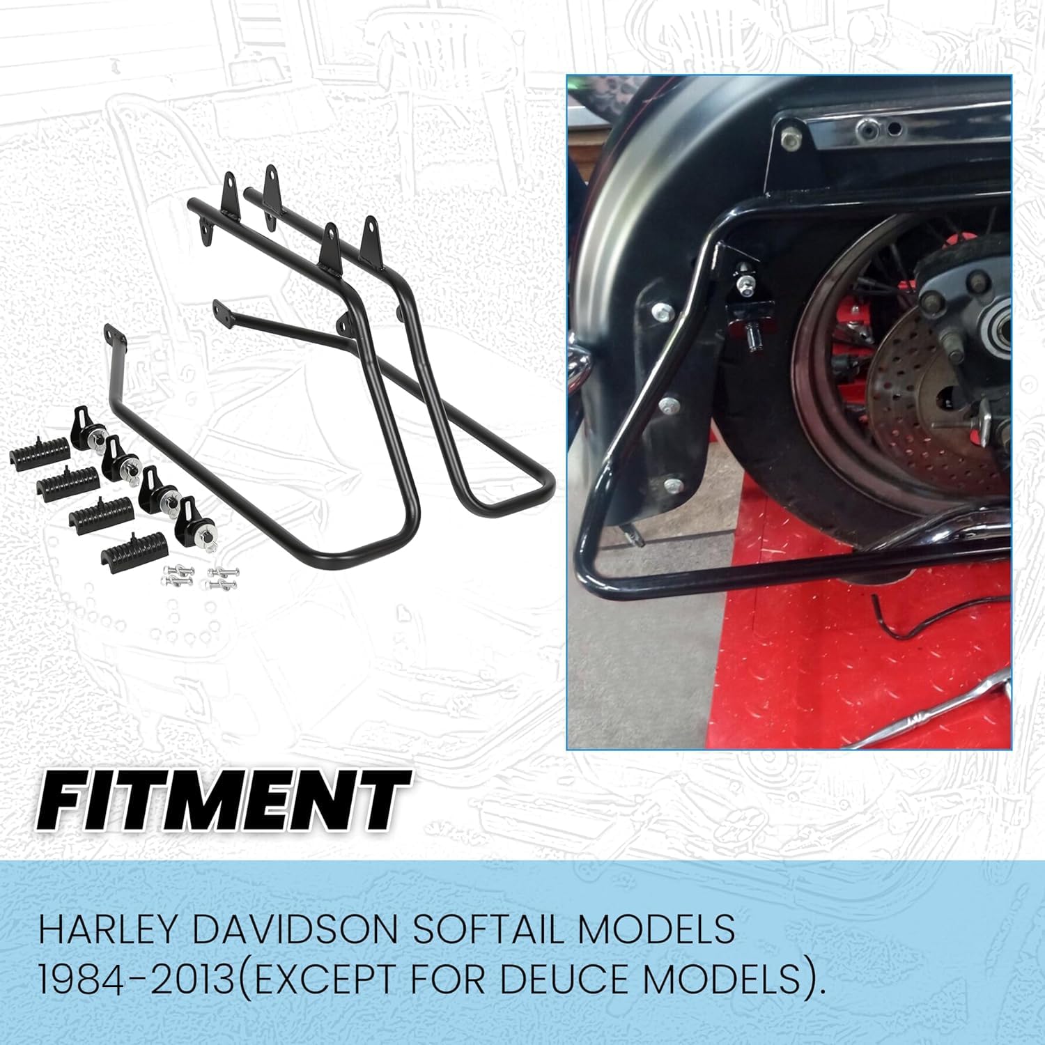 ECOTRIC Saddlebag Conversion Brackets for 1984-2013 Harley Davidson Softail, Black, Metal, Medium, Includes Hardware