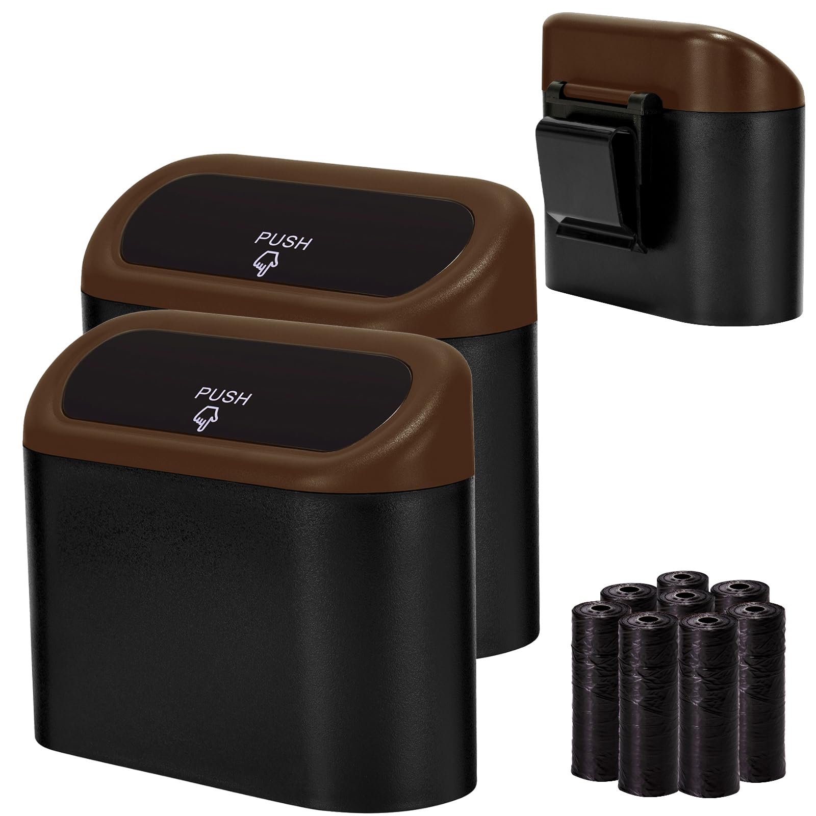 Ginsco 2 Pack Mini Car Trash Can with Lid, Small Car Garbage Can, Cute Leakproof ABS Car Trash Bin, Car Accessories for Interior