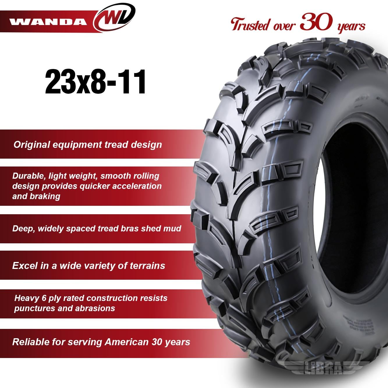 Wanda Utv Atv Tires 23X8-11 23X8X11 205/75-11 /6Pr Lit Mud P373 Set 2-10425