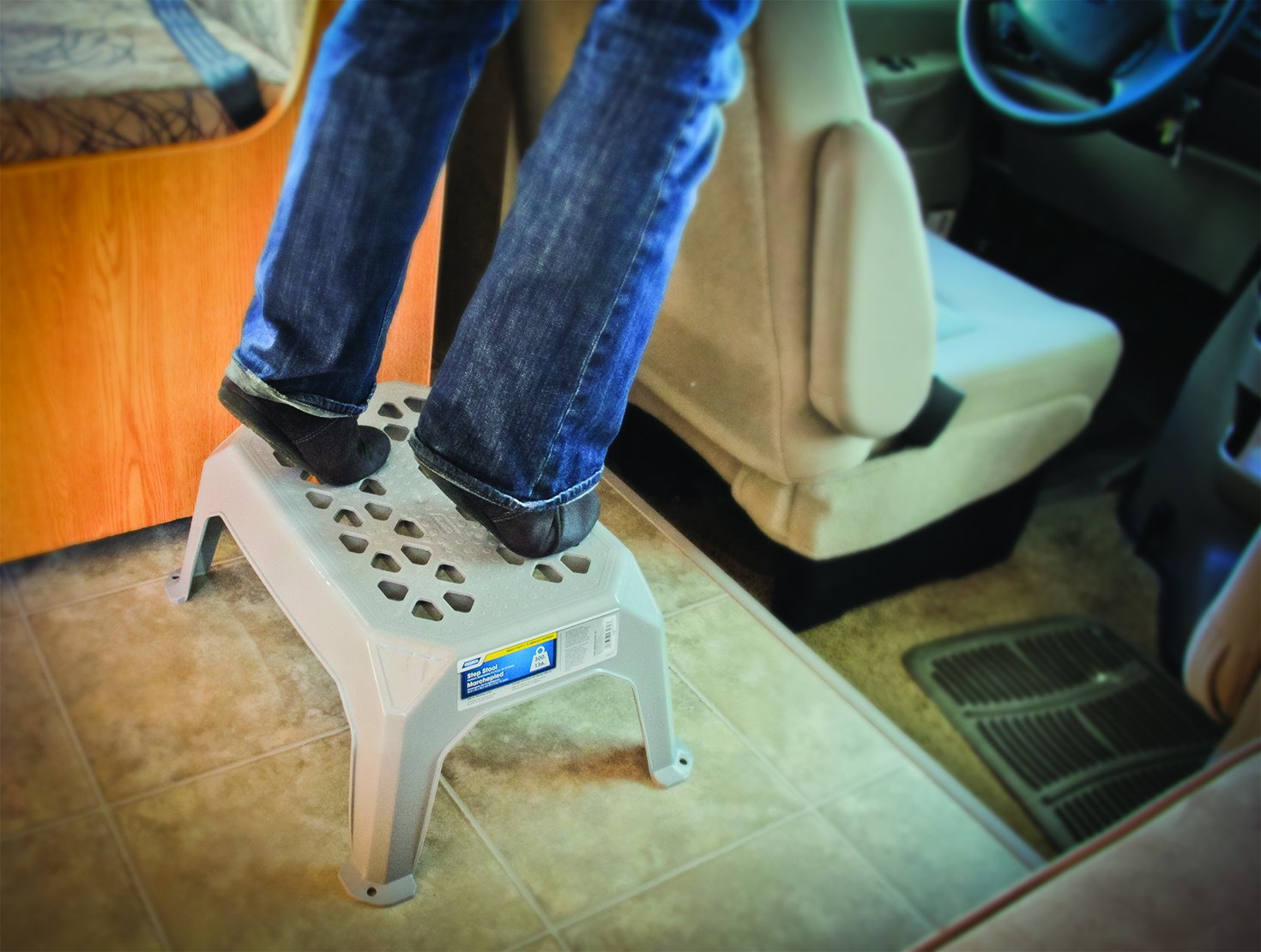 Camco Durable Large Step Stool - Textured Platform Surface to Help Prevent Slipping |Lightweight & Sturdy | Design Excellent for