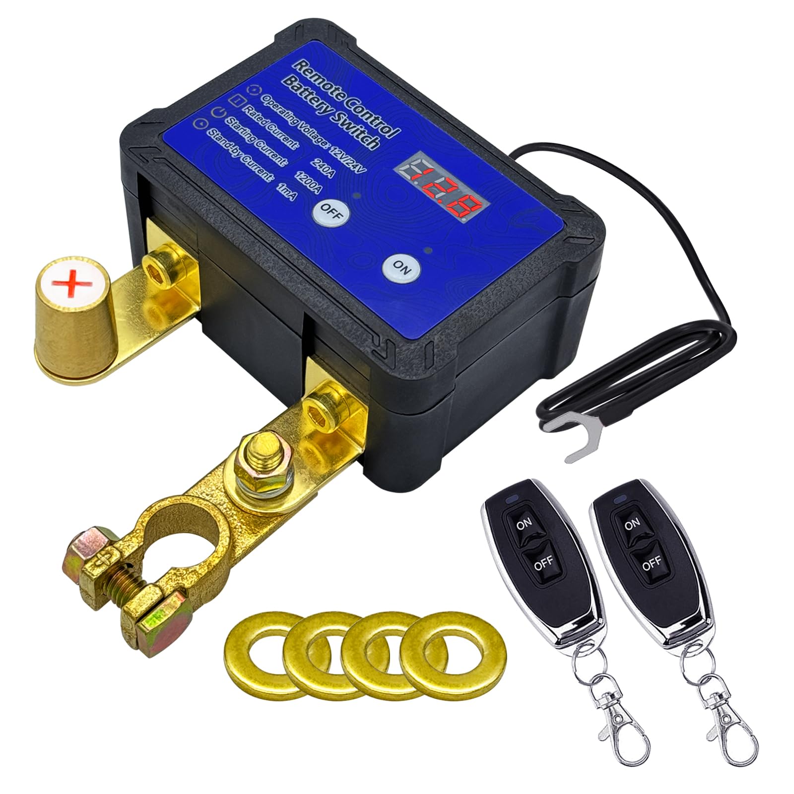 Ampper Remote Battery Disconnect Switch 12V W/Voltmeter, 240A Remote Control Battery Kill Switch for Car Battery Cut Off (Top Po