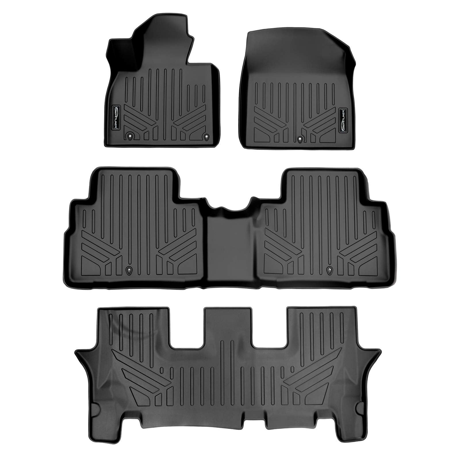 SMARTLINER All Weather Custom Fit Black 3 Row Floor Mat Liner Set Compatible with 2020-2025 Kia Telluride with 2nd Row Bench or 