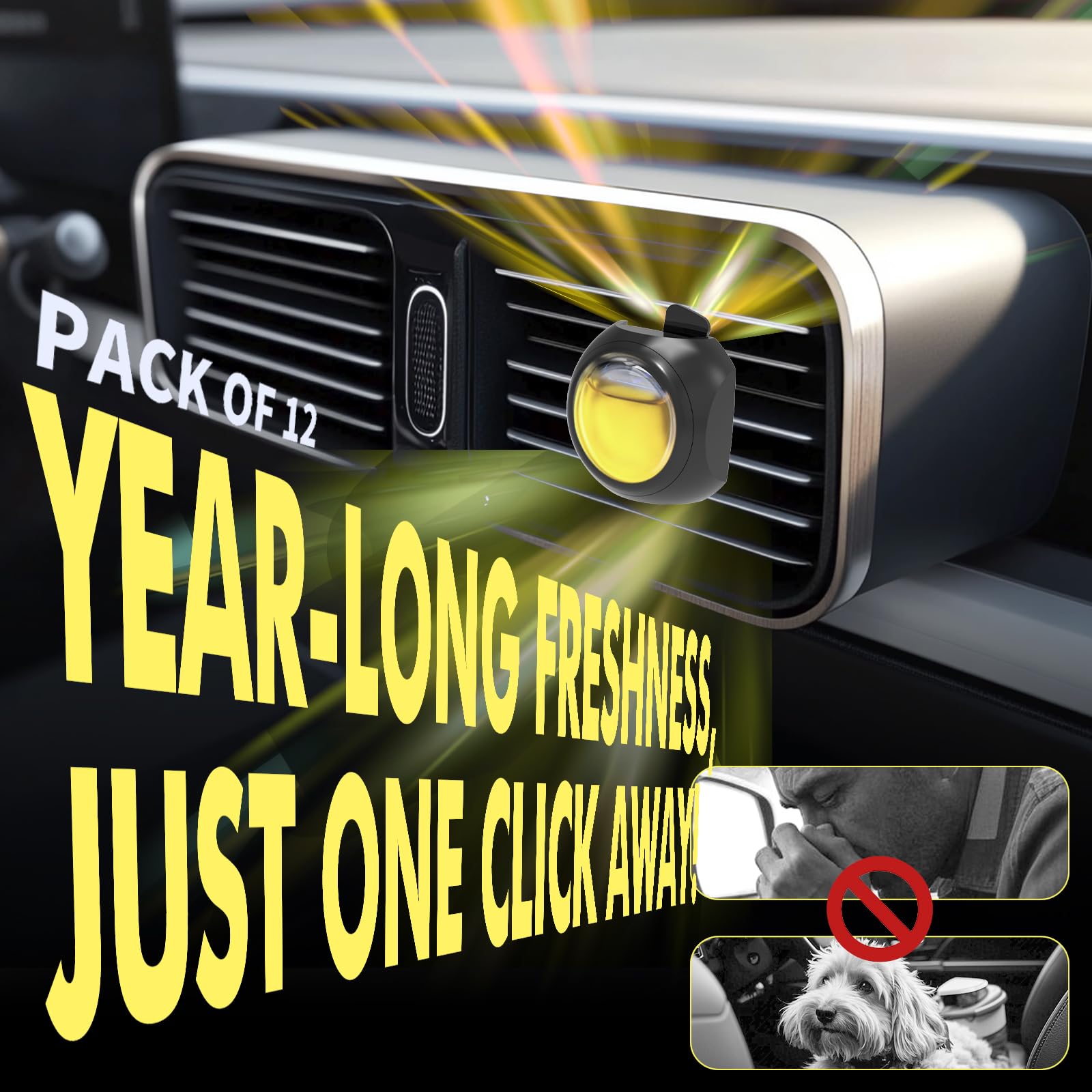 Car Air Freshener Vent Clips, 12 Pack, 6 Linen, 6 Citrus, Provides Long-Lasting Scent, Up to 360 Days, Car Fresheners