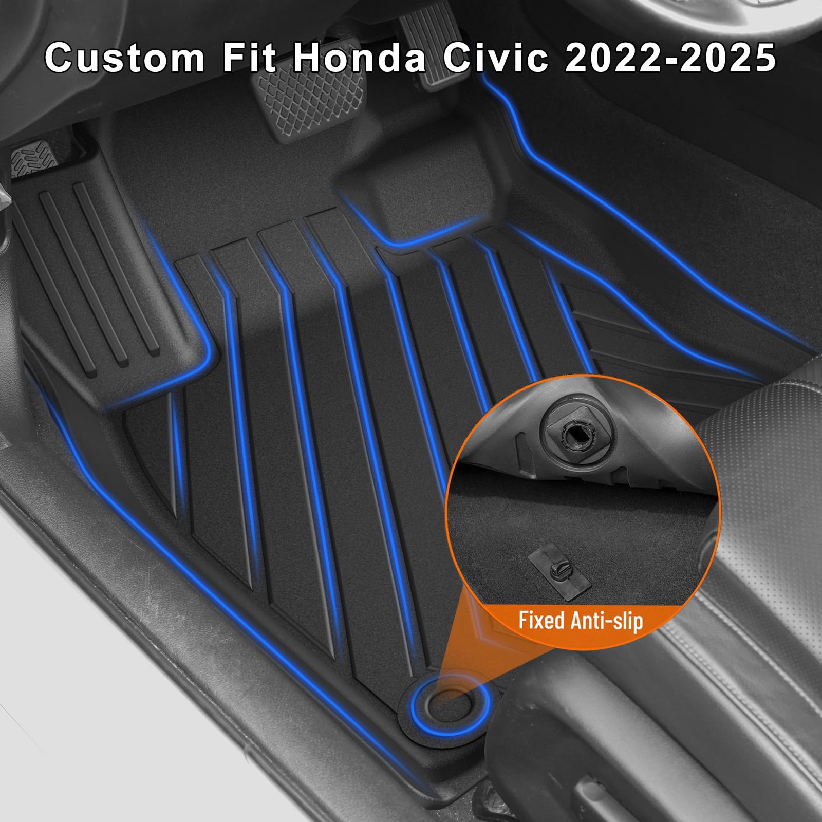 Fit for 2025 2024 2023 2022 Honda Civic Sedan Si Floor Mats & Cargo Liner: All Weather Protection TPE Car Floor Liners with Trun