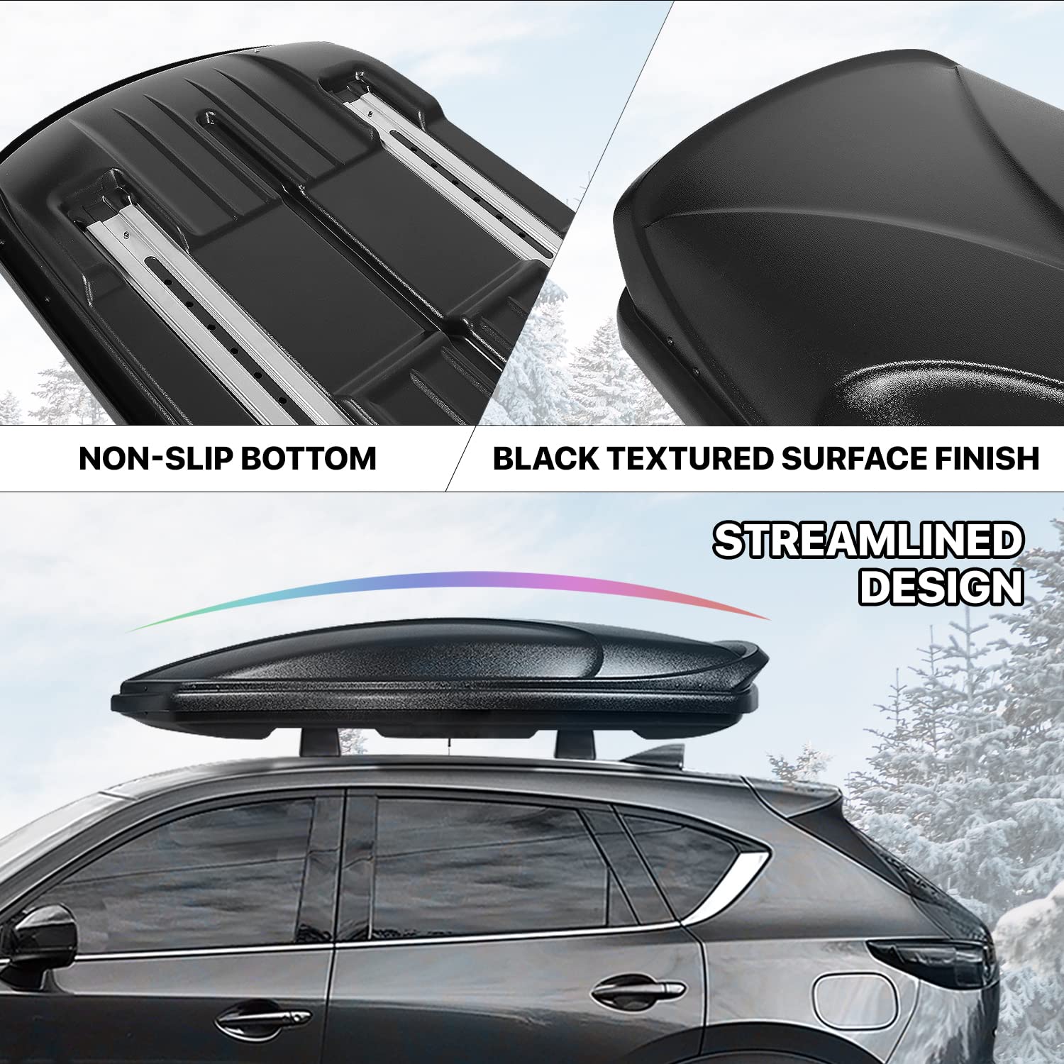 DNA MOTORING Extra Long XXL Rooftop Cargo Carrier Box Lockable Roof Luggage Storage Case w/Lock+Keys, 110Lb Capacity, 15 Cubic F