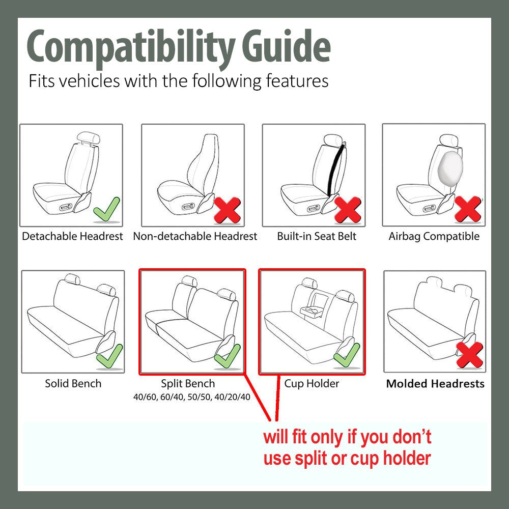 Fh Group Flat Cloth Seat Covers Front Seat And Solid Rear Bench Full Set With Gift - Universal Fit For Cars, Trucks & Suvs (Gray