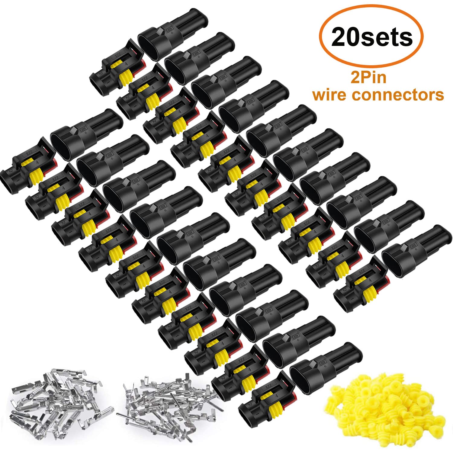 Twippo 20 Kits 2 Pin Connector Automotive Electrical Connectors Quick Connect Waterproof Connector 2 Way Wire Connector