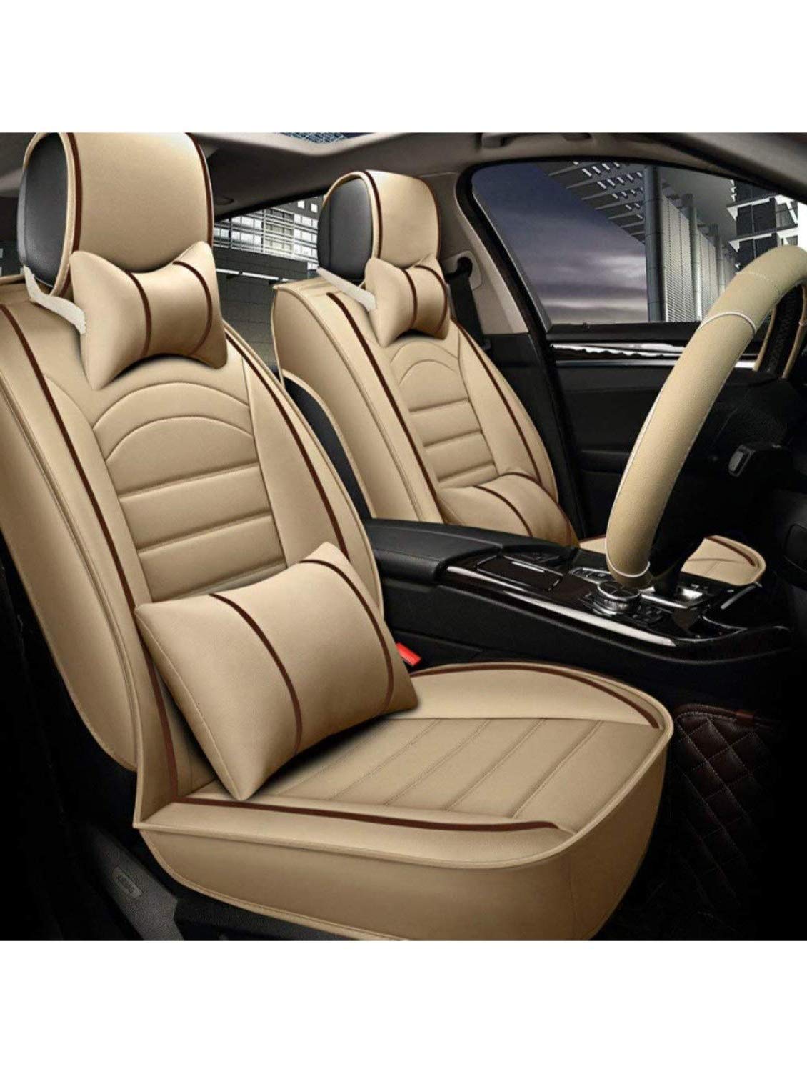 Hi Art Leatherette Custom Fit Front and Rear Car Seat Covers Compatible with Maruti Suzuki Wagon R (20132018), (Beige  Brown)