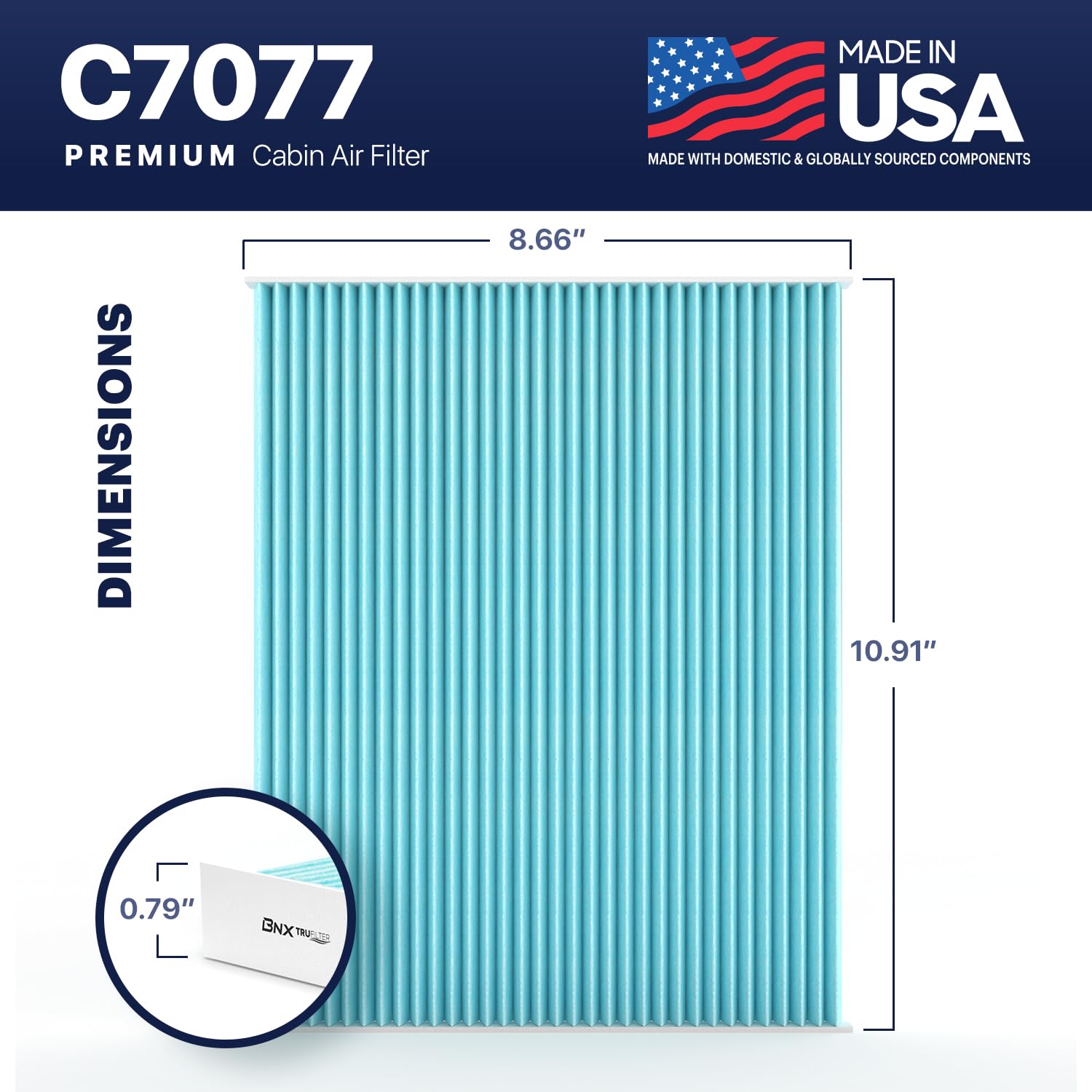 Bnx Trufilter C7077 Cabin Air Filter, Hepa 99.97%, Made In Usa, Compatible With Ford Edge, Fusion, Police Responder Hybrid, Ssv